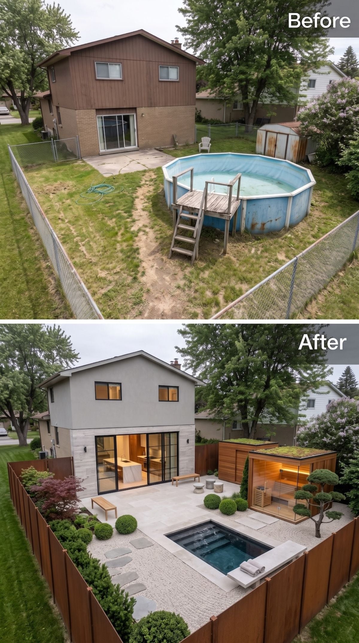 From Rusty Above-Ground Pool to Japanese-Inspired Courtyard Retreat