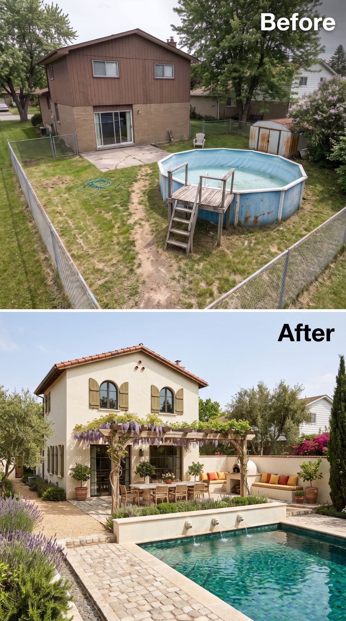 Wisteria, Lion-Head Fountains, and a Rectangular Pool Where Rust Used to Live