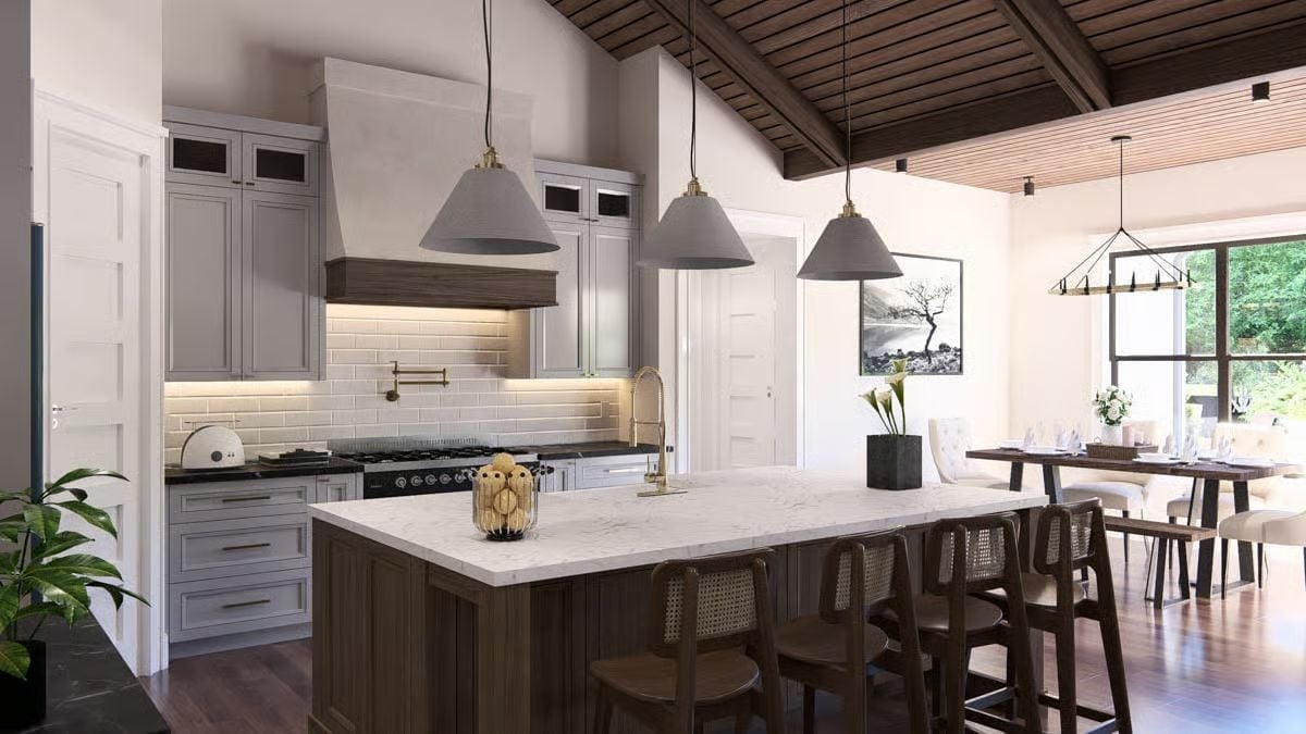 Marble Island, Brass Faucet, and Cabinetry That Knows When to Step Back