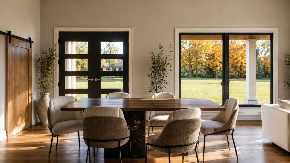 Autumn Light Through Black-Framed Doors Turns Dinner Into a Daily Event