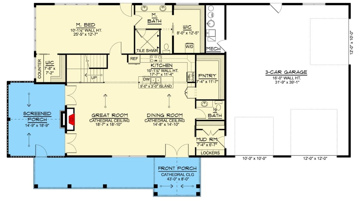Floor Plan - Twin Cupolas 3-Bedroom Modern Farmhouse Barndominium with Screened Porch Designed for Families Who Refuse to Live in a Cookie-Cutter Subdivision
