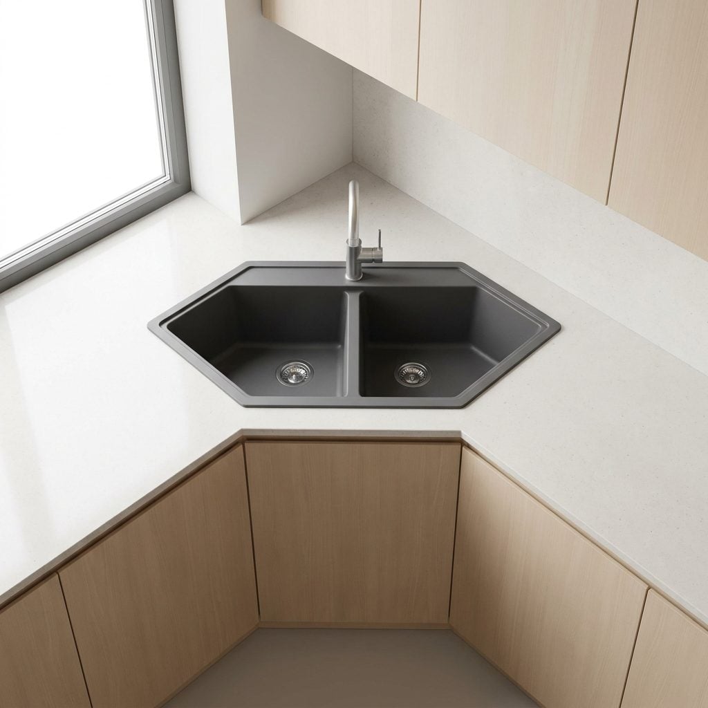 Using an Angled Corner Sink That Consumes a Huge Prep Area