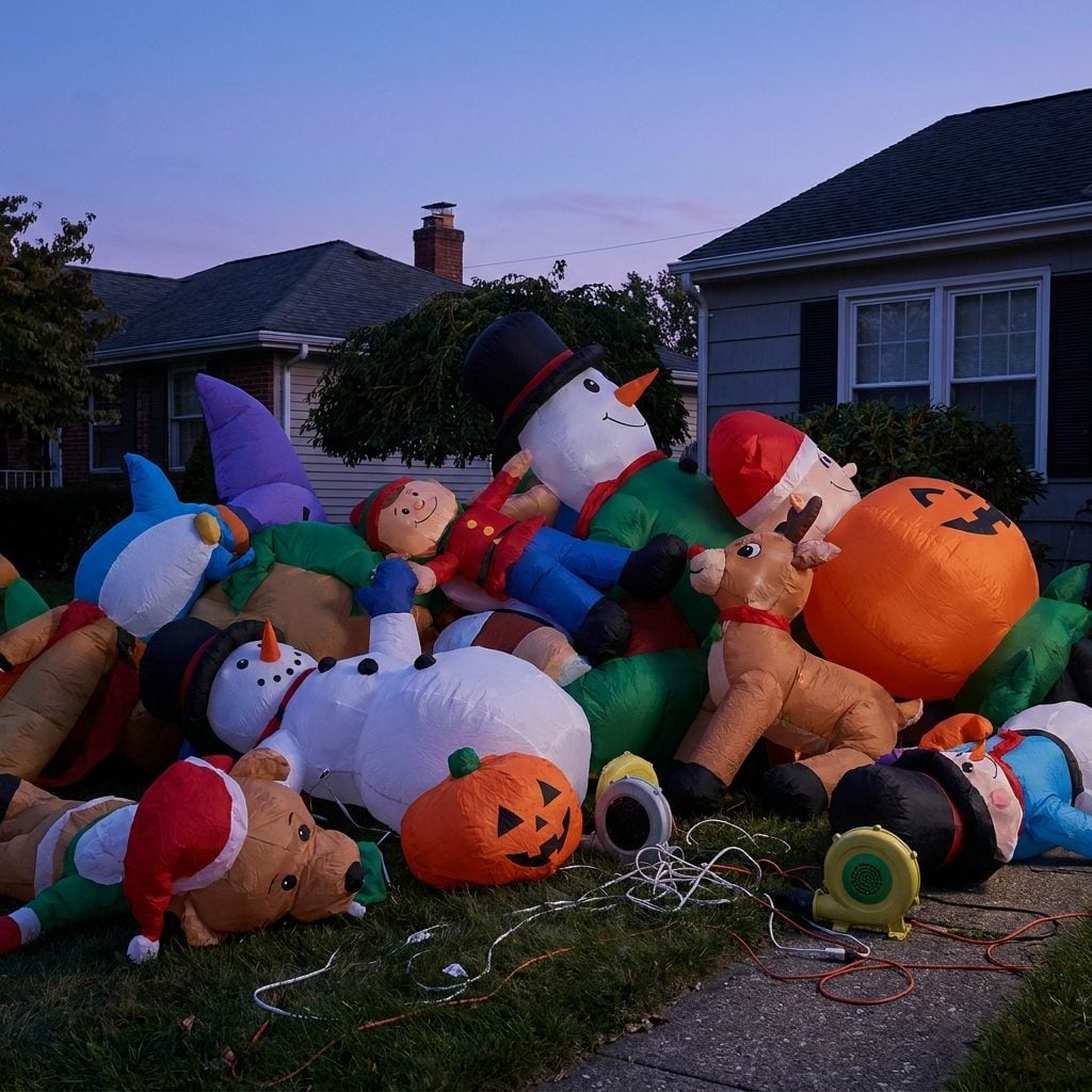 Using So Many Inflatables That Your Yard Looks Like a Christmas Clearance Aisle
