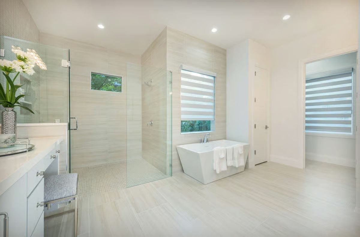 Frameless Glass, Freestanding Tub, and a Shower You Could Park a Car In