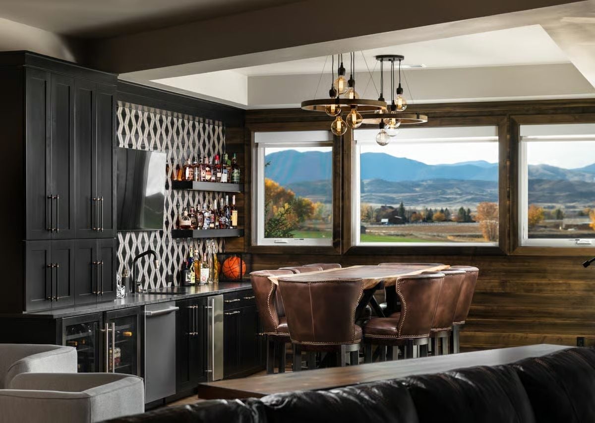 Bourbon Shelf, Live-Edge Table, and Mountains Doing Most of the Work
