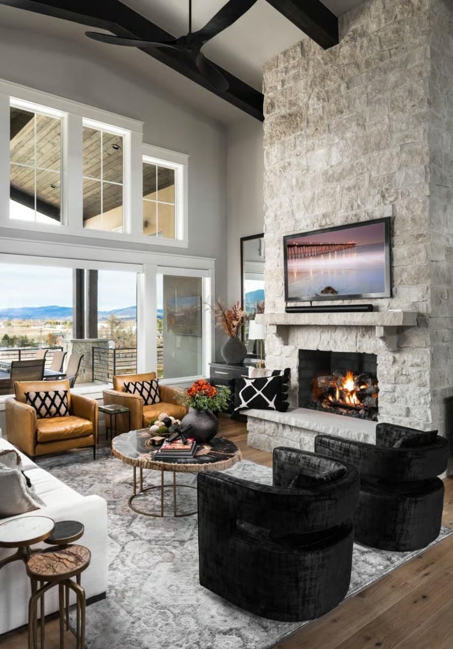 Floor-to-Ceiling Stone and a Fire That Actually Gets Used