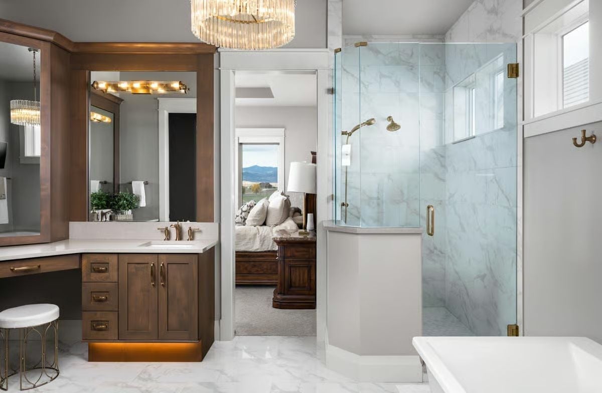 Gold Hardware, Marble Walls, and a Shower Built Like a Room