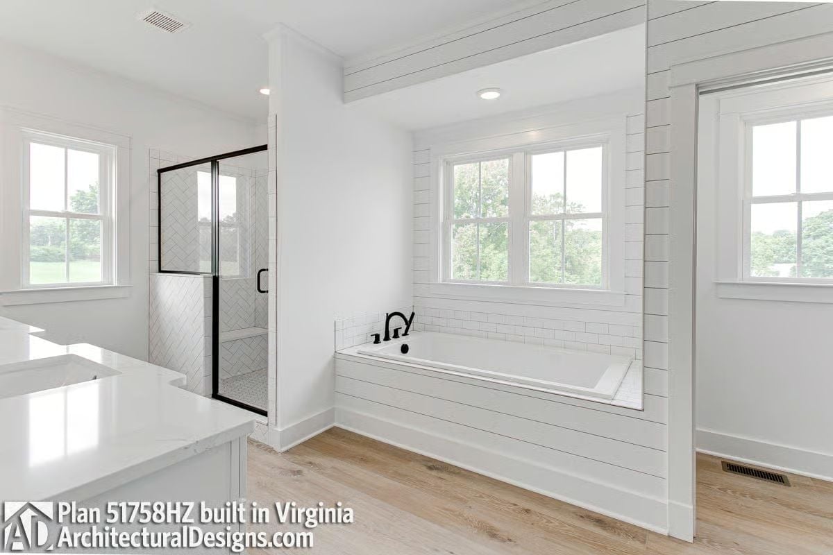 Soaking Tub Alcove With Shiplap Surround and a Window Worth the Wait
