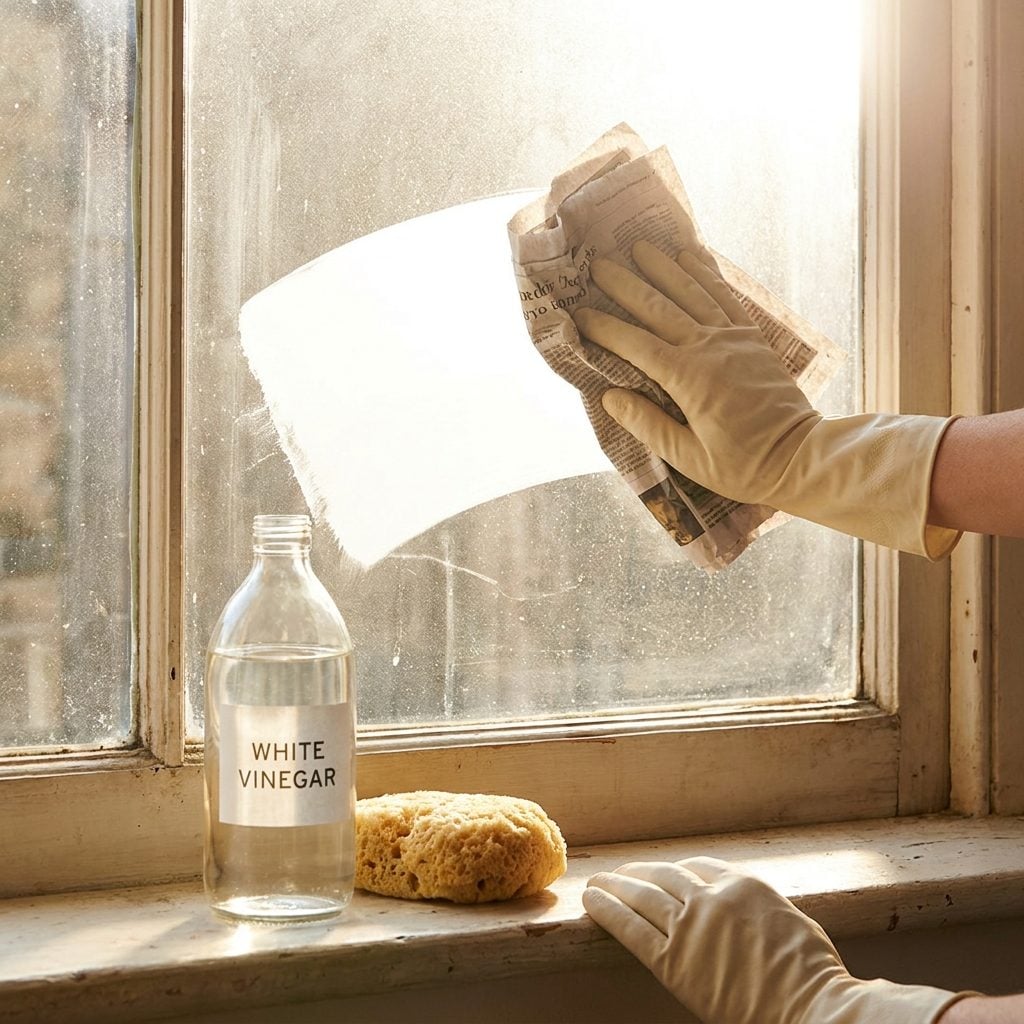 Washing the Windows With Newspaper and Vinegar