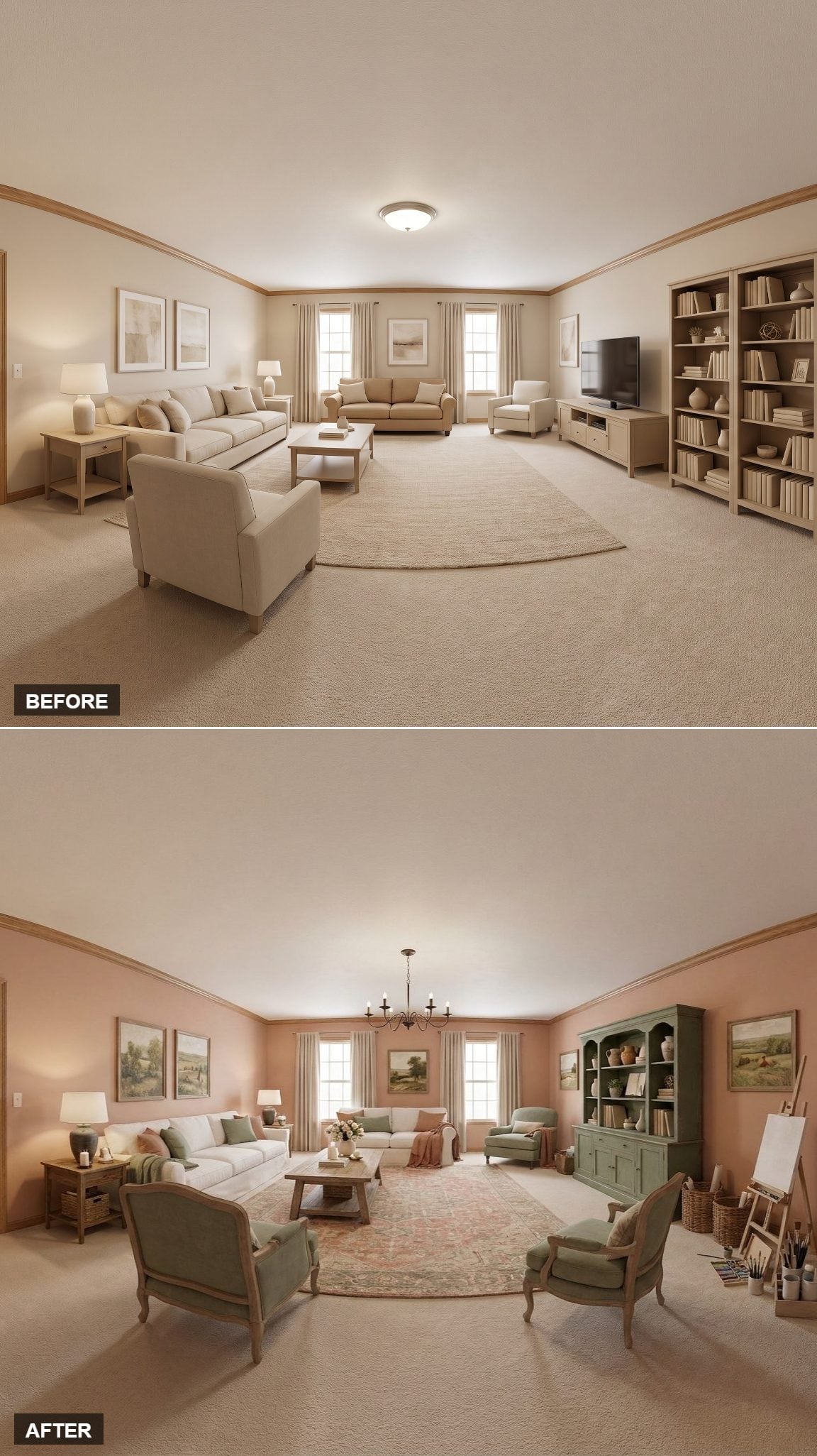 Blush Walls and a Green Cabinet Finally Gave This Room Something Worth Walking Into