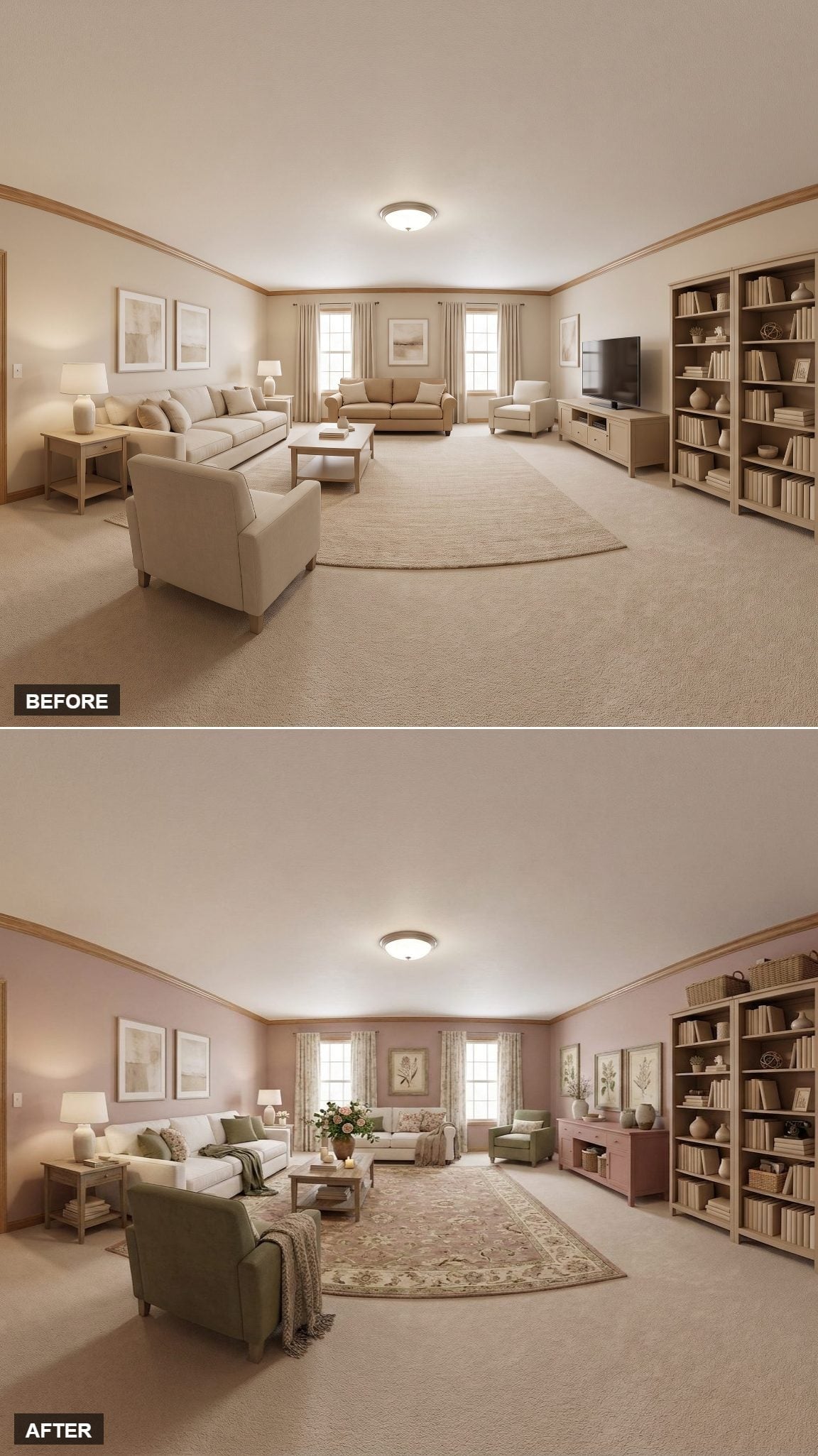 Blush Walls and Sage Upholstery Finally Gave This Room a Point of View