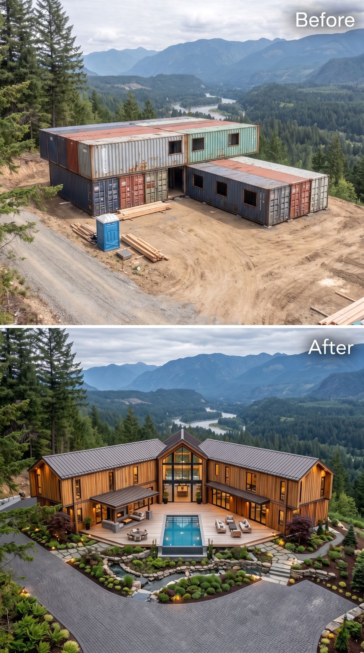 Cedar Cladding and a Hillside Pool Buried Inside 15 Containers Nobody Would've Guessed