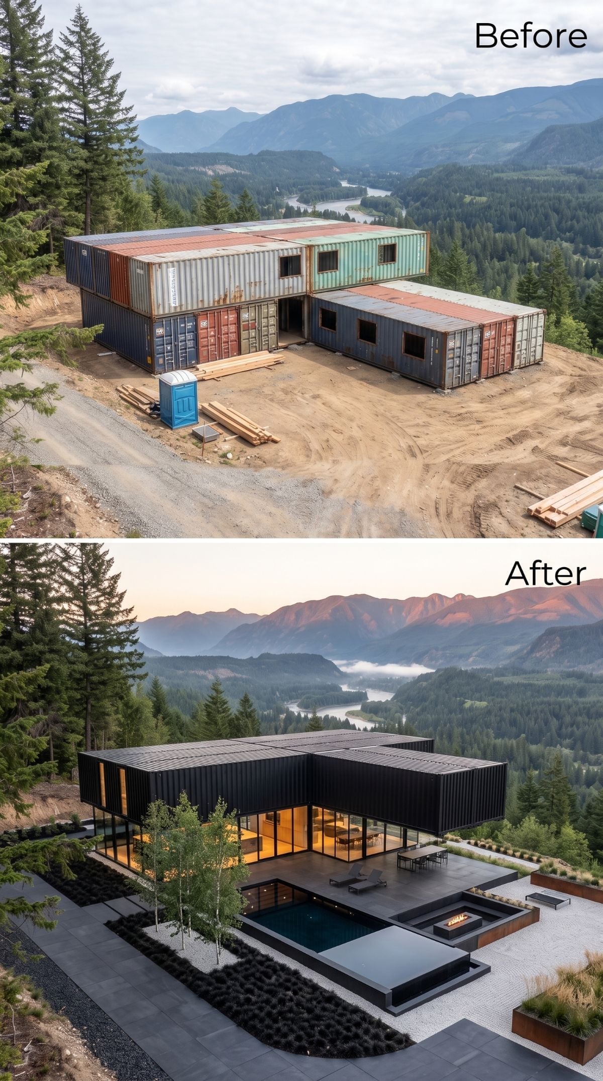 Dark Steel Cladding and a Hilltop Pool Pulled From 15 Containers Nobody Predicted