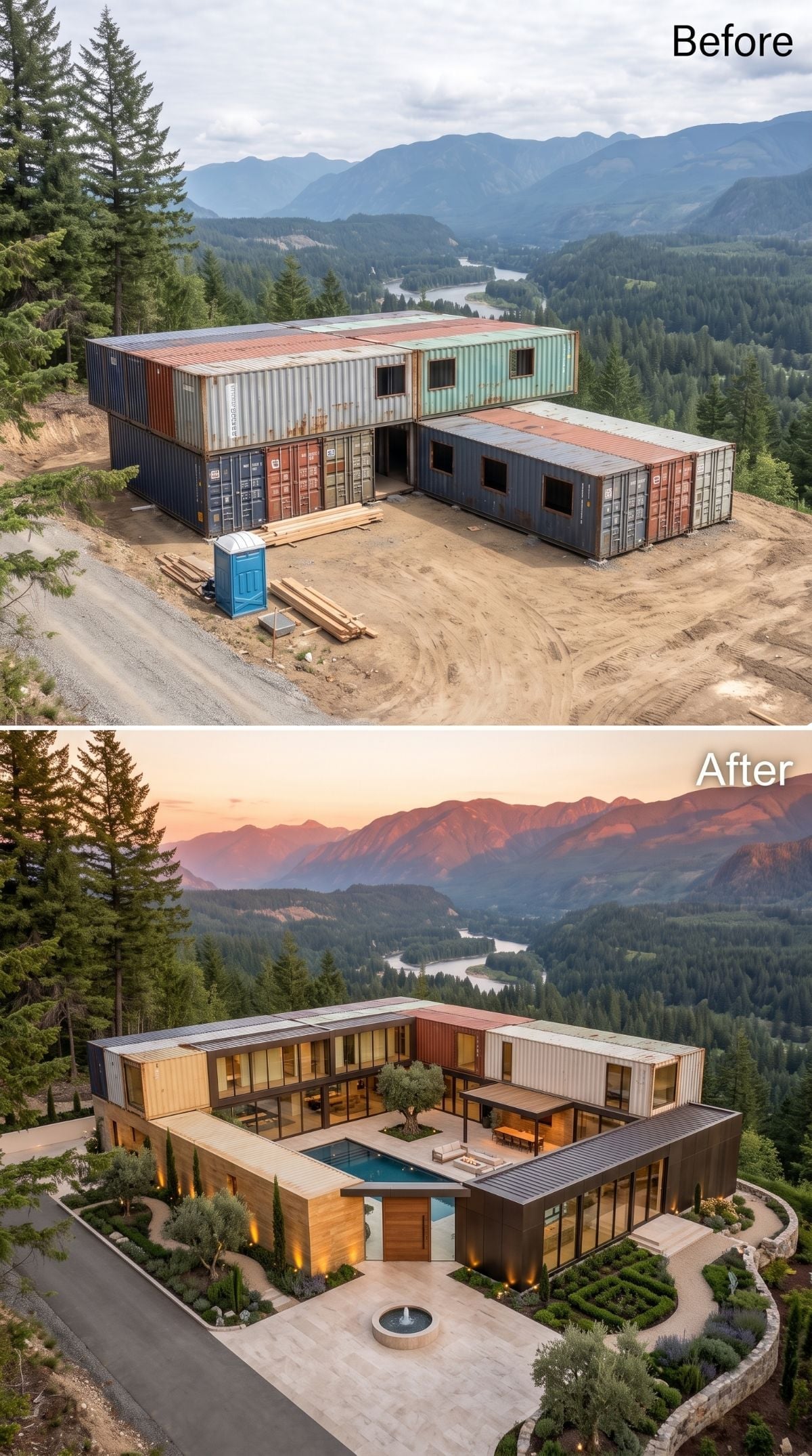 Dirt Site to Courtyard Villa: Fifteen Containers Pulled Off a Fountain and a Pool