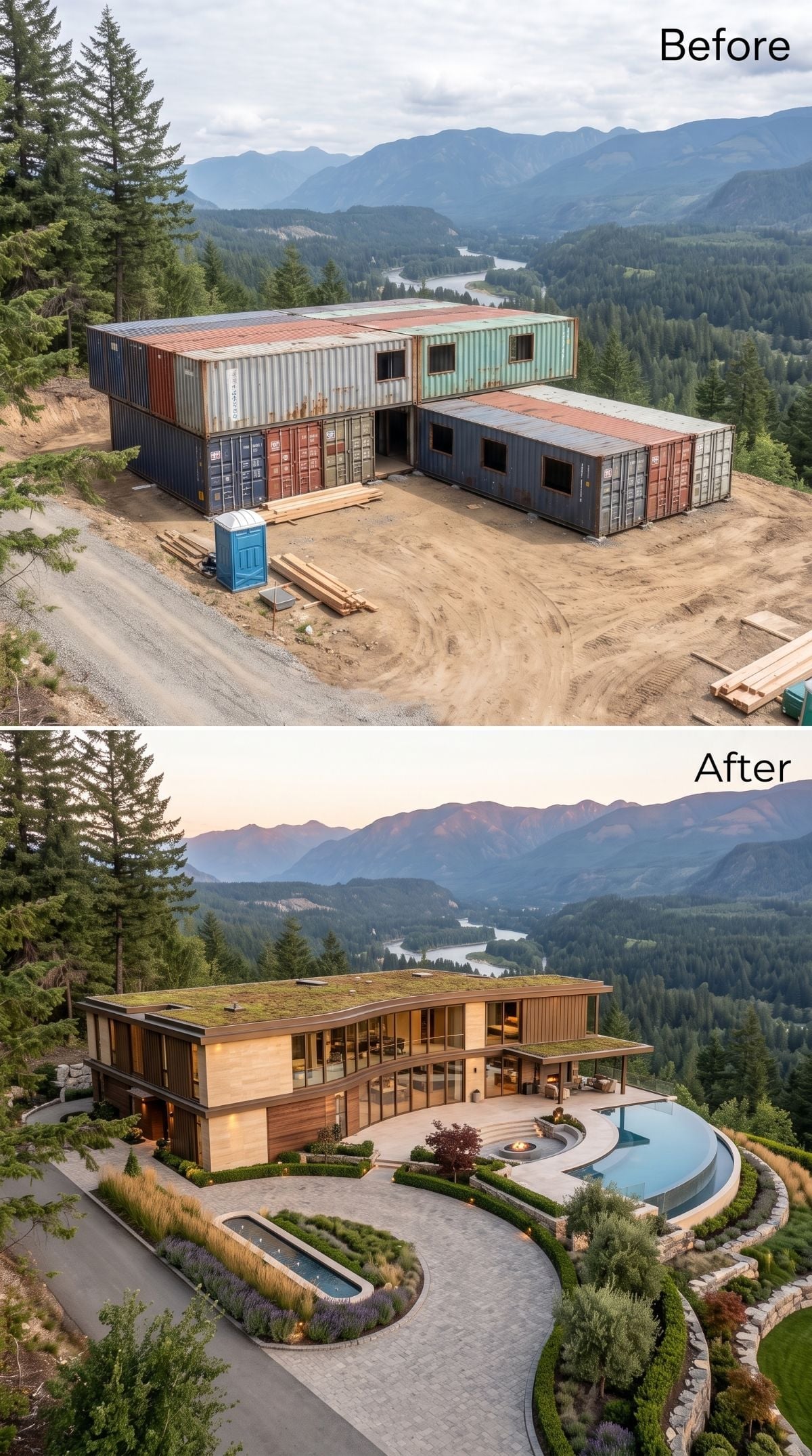 Green Roof, Curved Pool, and the Container Bones Nobody Can See Anymore