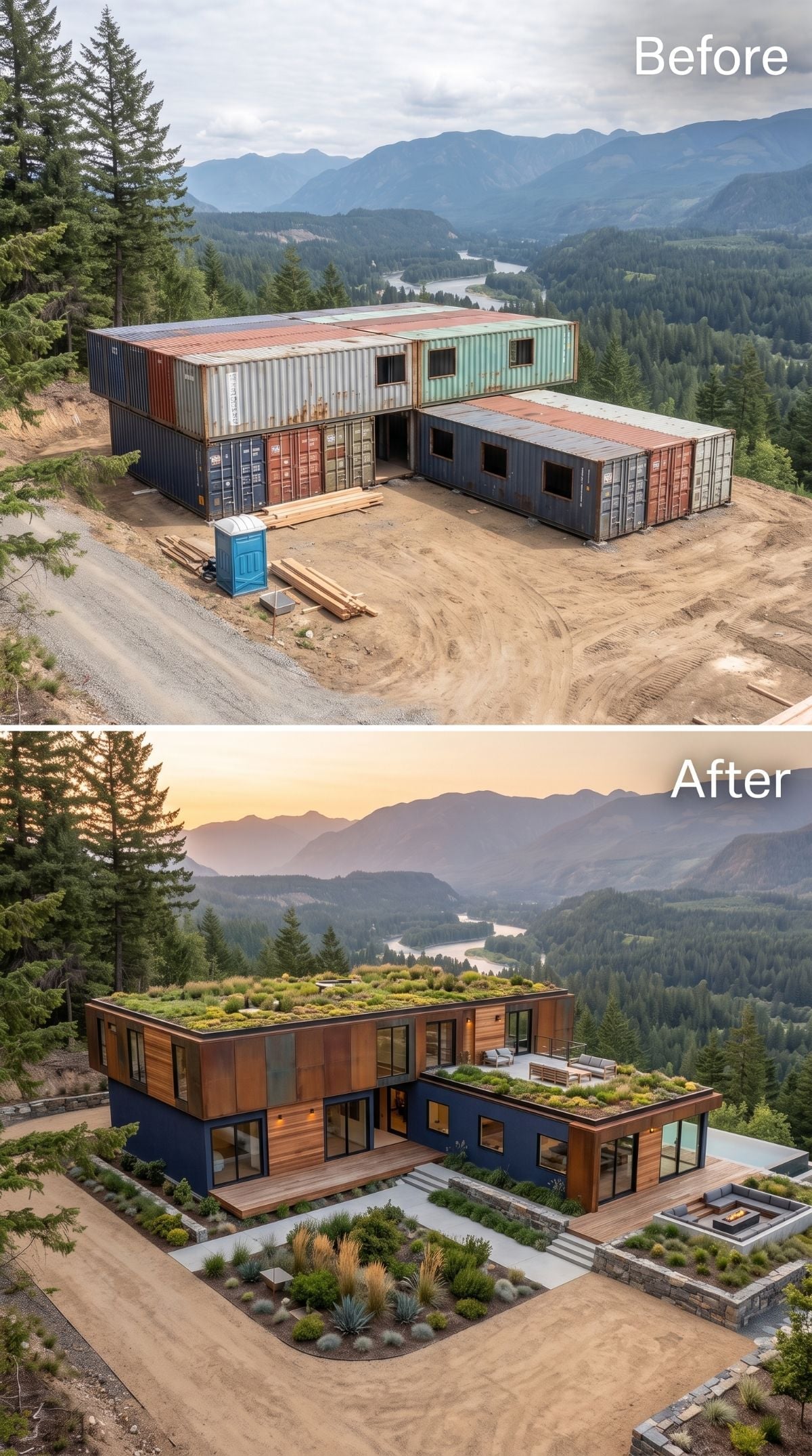 Navy Steel, Cedar Panels, and a Green Roof Nobody Saw Coming From Bare Containers