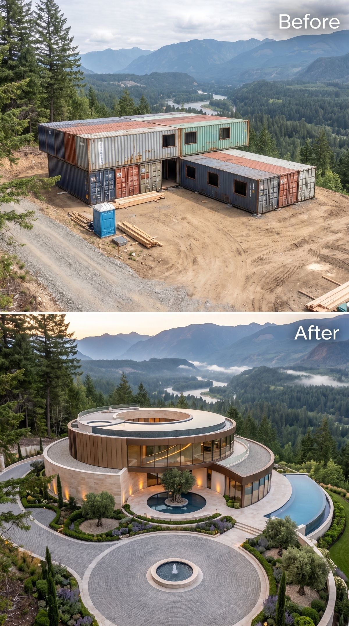Yin-Yang Roofline, Circular Courtyard, and What Fifteen Containers Built on a Ridge