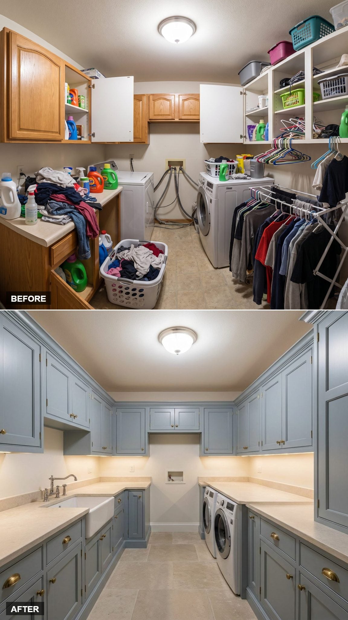 35 Before & After Laundry Rooms for Perfectionists Who Can't Stand Visual Clutter
