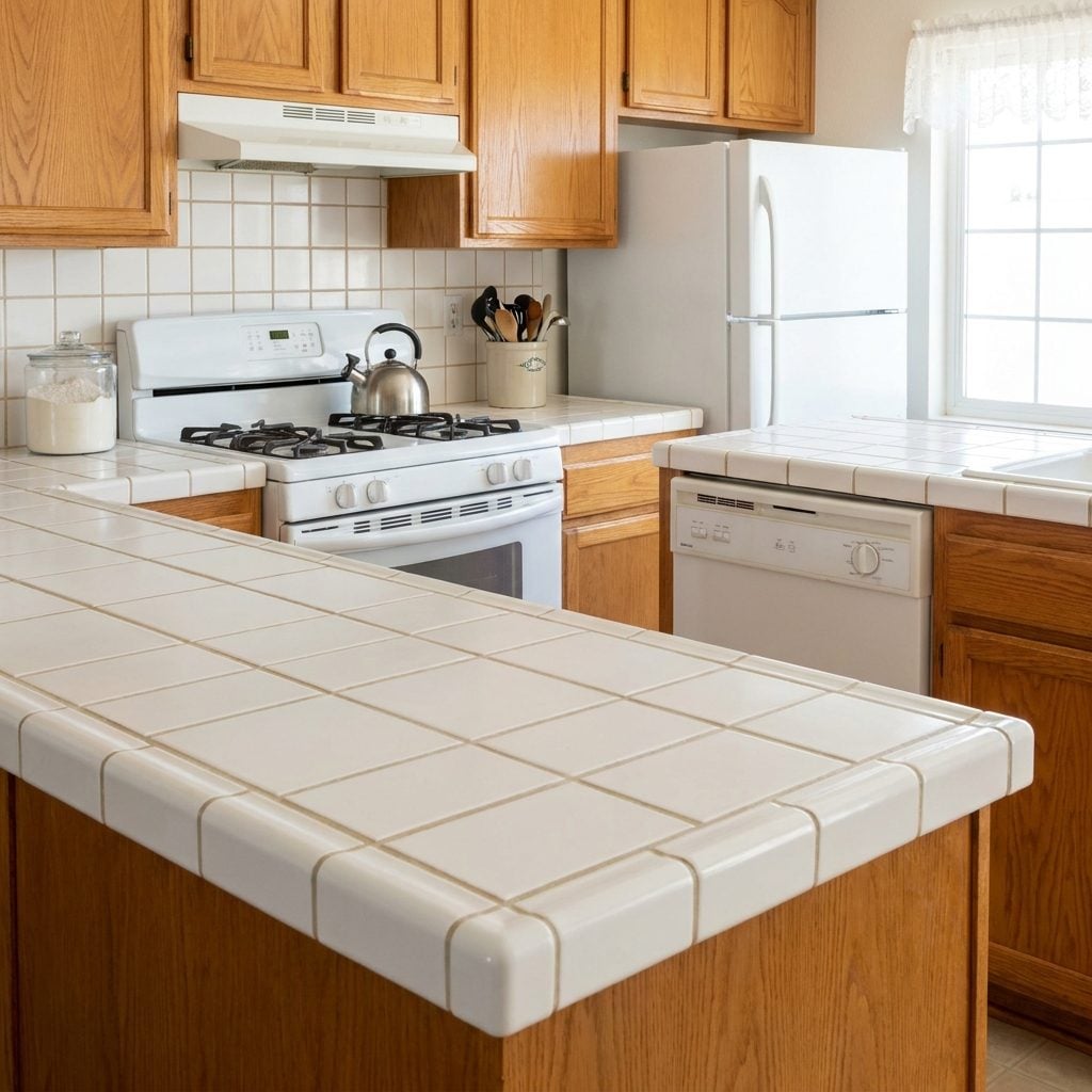 White Square Ceramic Tile Countertops