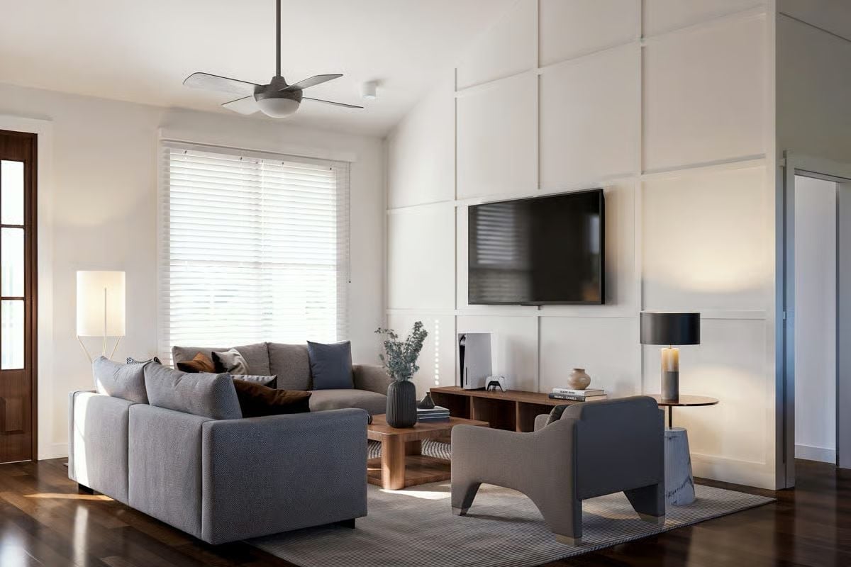 Gray Sofas, Board-and-Batten TV Wall, and a PS5 on the Media Console
