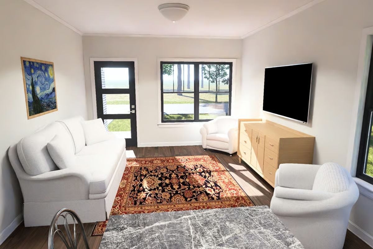 Soft Seating, a Persian Rug, and Zero Pretension in the Main Living Space
