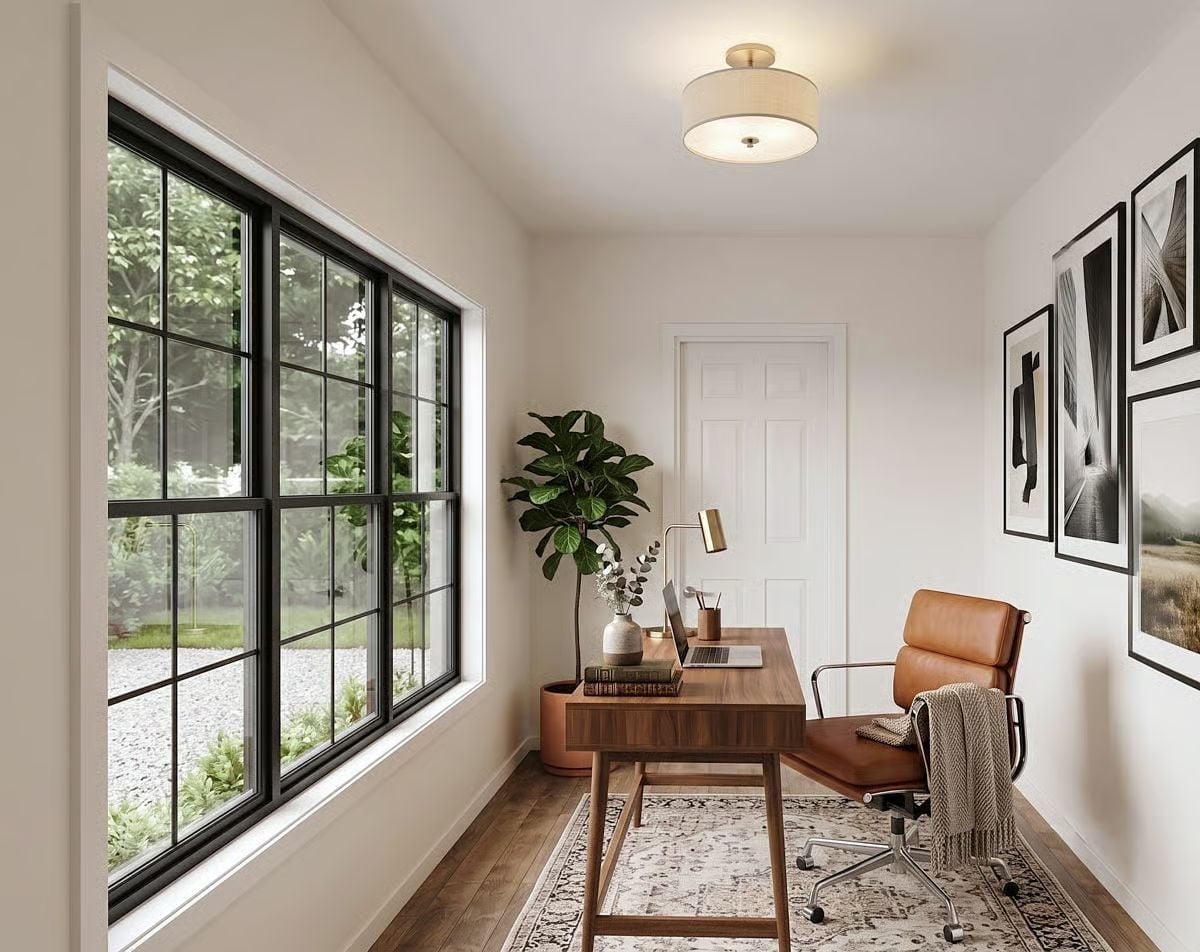 Cognac Leather and Walnut Wood Make This Home Office Worth Closing the Door For