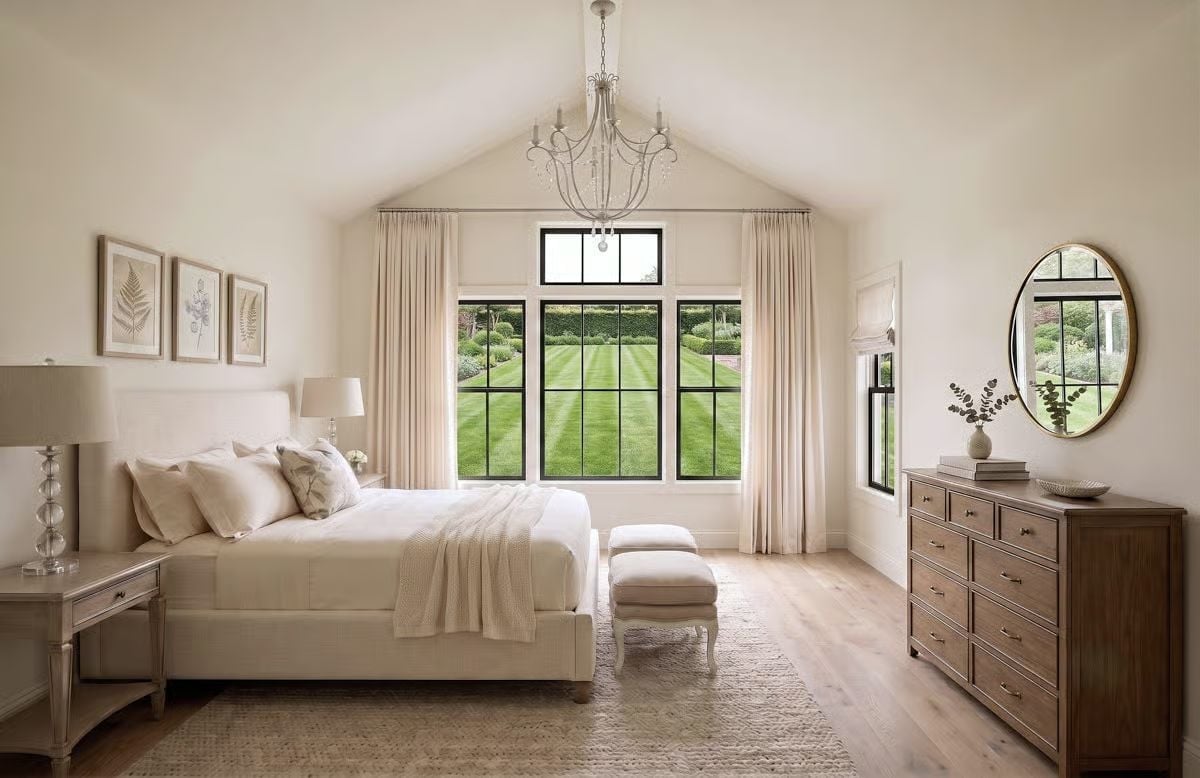 Vaulted Ceilings and Garden Views Make This Primary Bedroom Hard to Leave