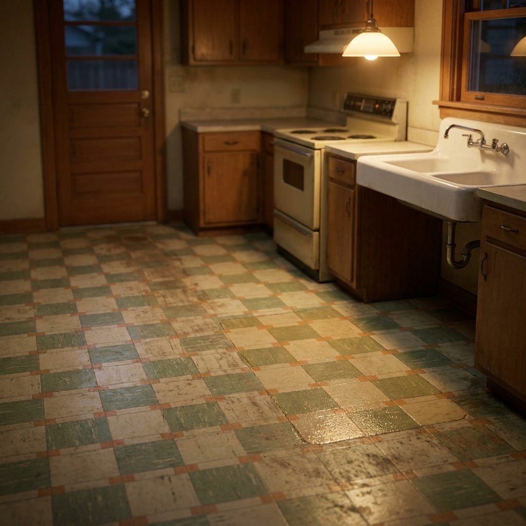 Worn Linoleum Floors Patched, Waxed, and Kept Going