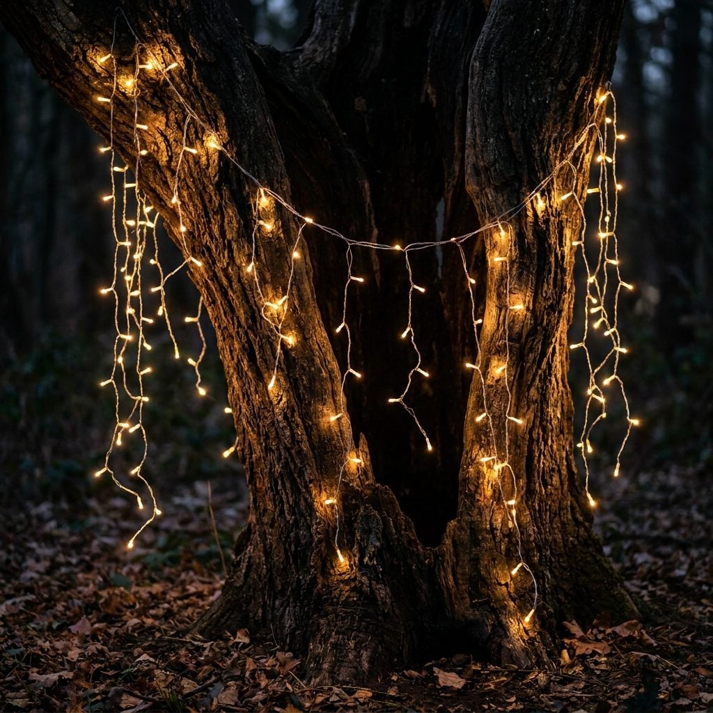 Wrapping Tree Trunks So Loosely the Lights Look Like They Were Thrown On