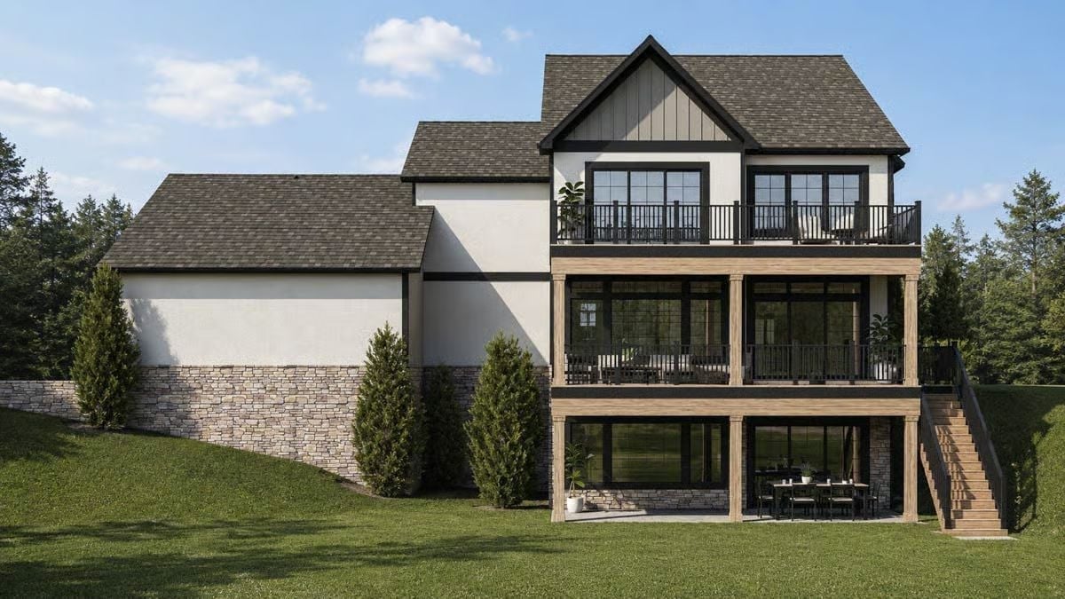 Three Levels of Outdoor Access Stack Up Where the Yard Drops Away