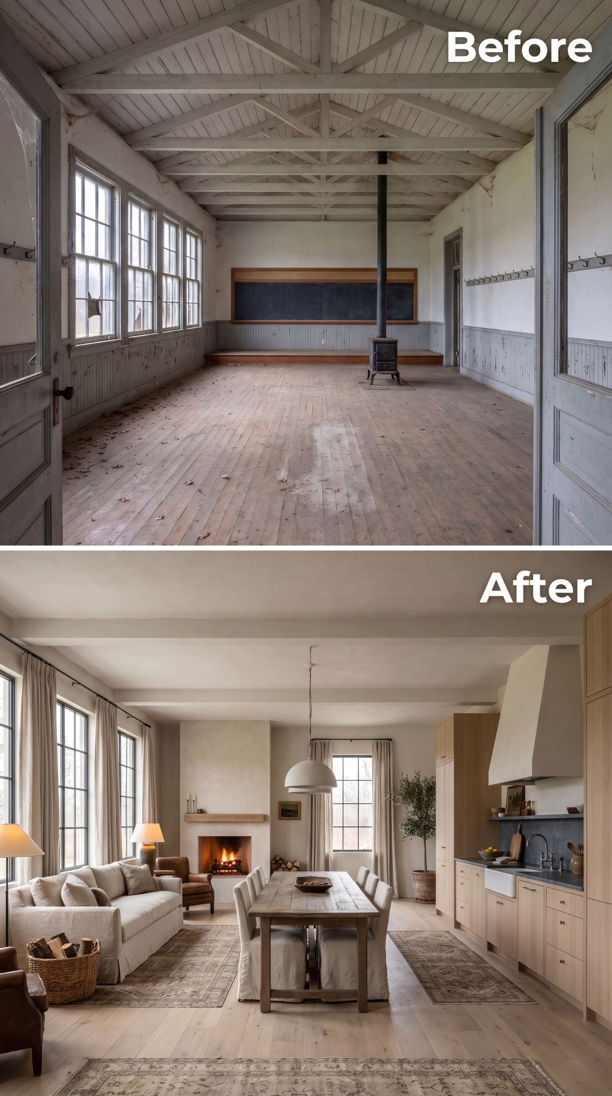 Beadboard Gone, Plaster In: Schoolhouse Learns to Live Like a Farmhouse