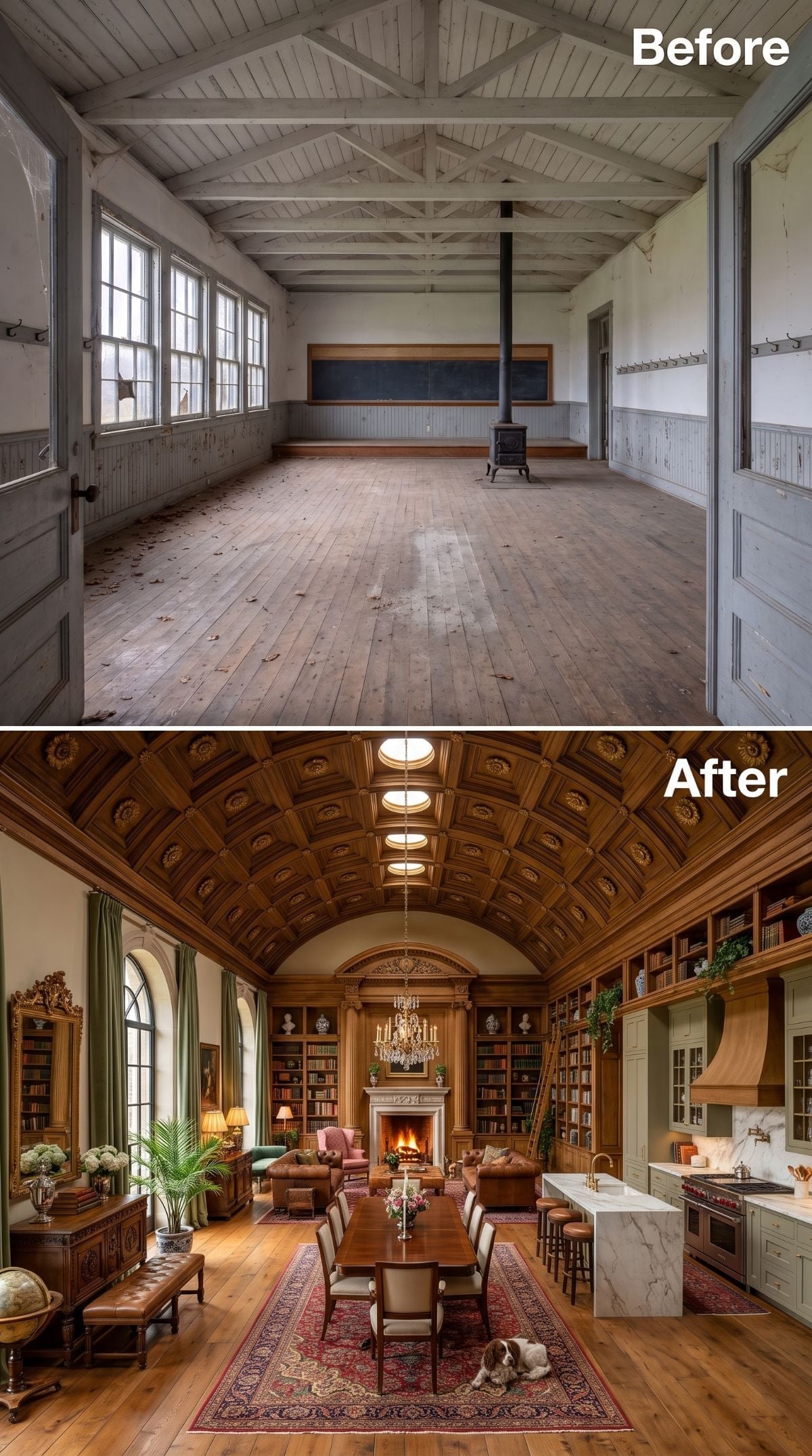 Coffered Barrel Vault, Crystal Chandelier, and a Schoolhouse That Learned to Host Dinner