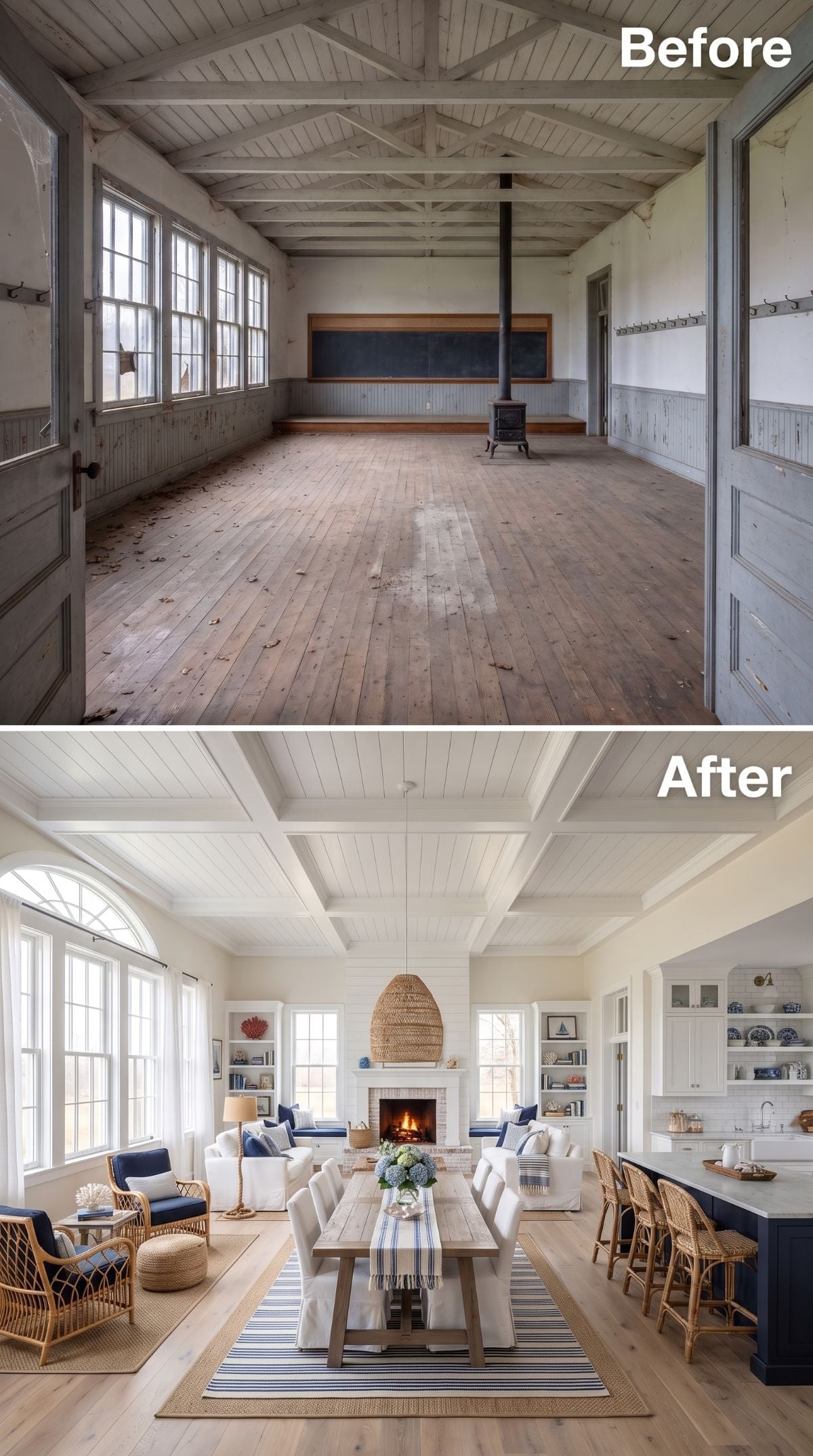 Navy Island, Rattan Chairs, Shiplap Vault: Schoolhouse Finds the Coast