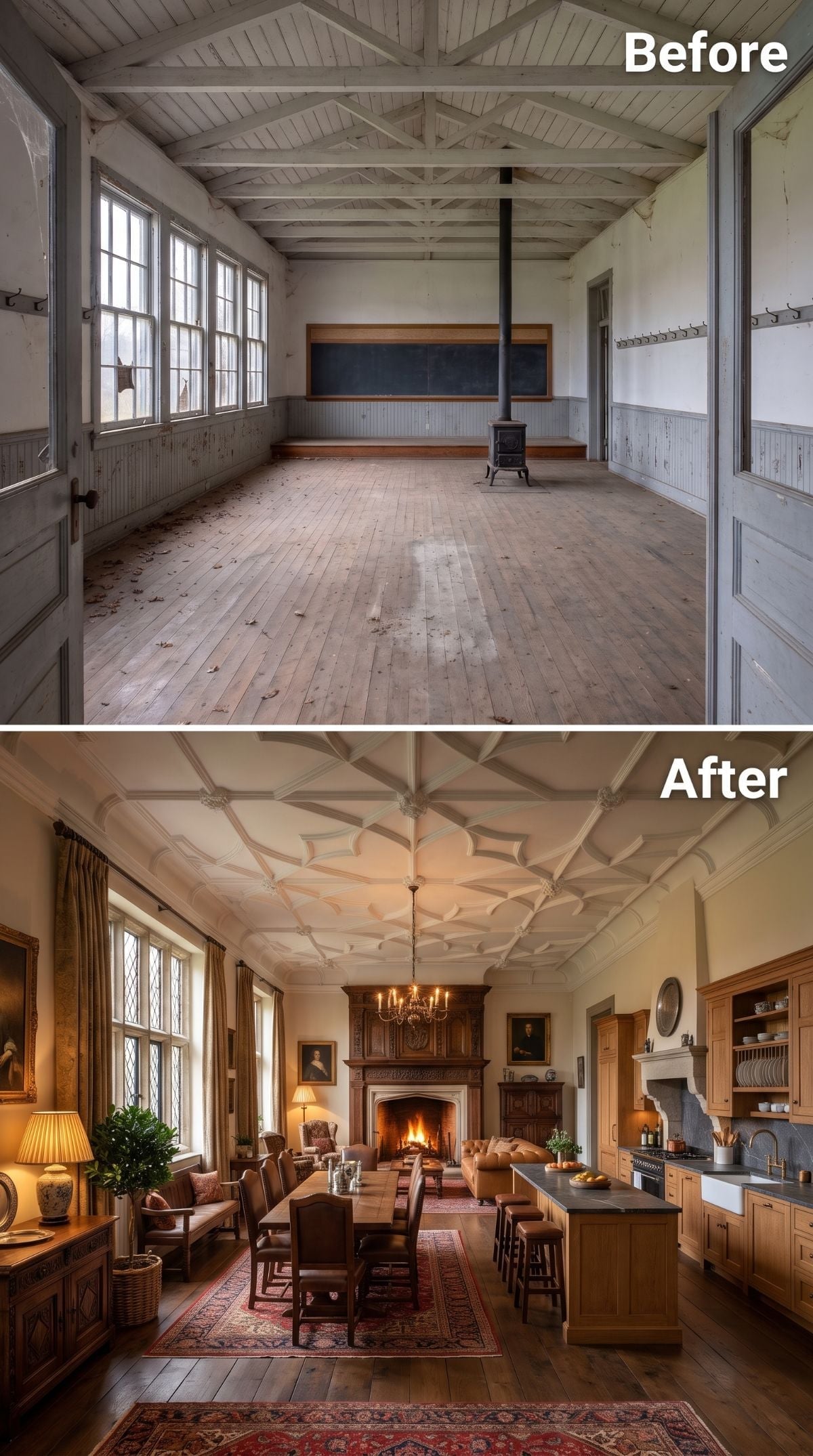 Oak Cabinets, Vaulted Plasterwork, and a Schoolhouse That Learned to Host