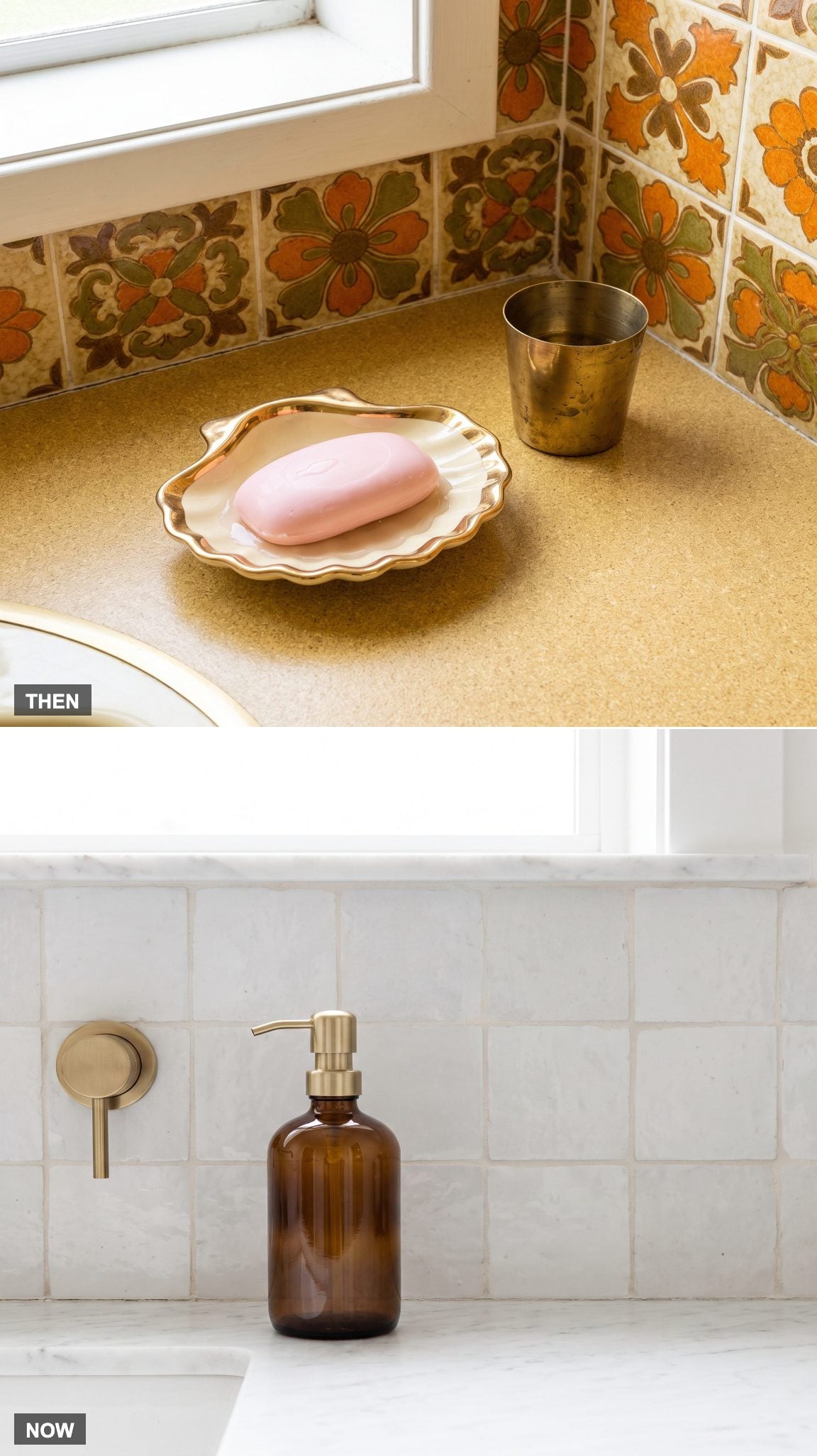 1970: Bar Soap in a Decorative Dish → NOW: A Pump or Wall-Mounted Dispenser