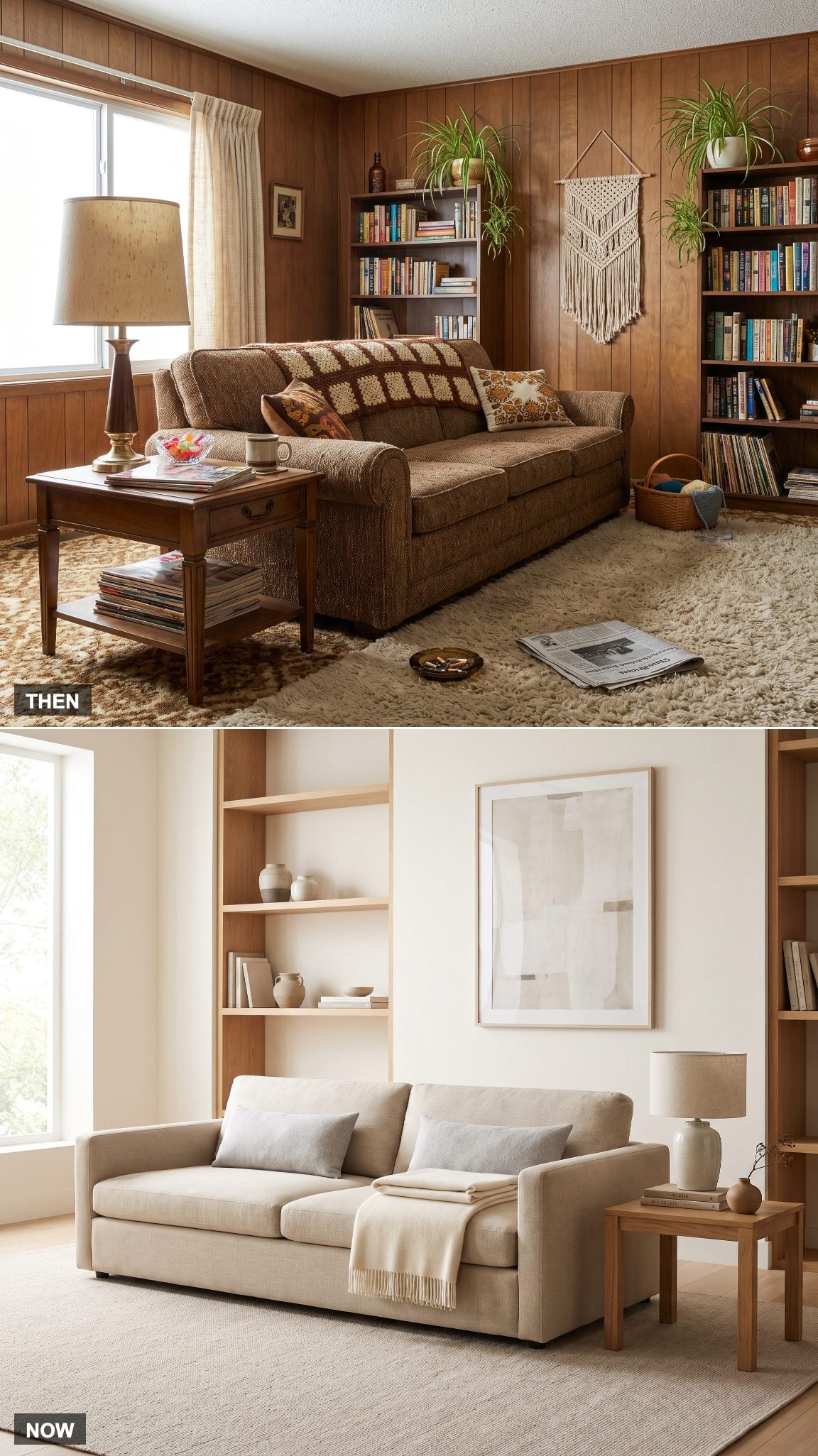 1970: Cozy Layers and Visible Everyday Life vs. NOW: Cleaner, More Deliberately Styled Living