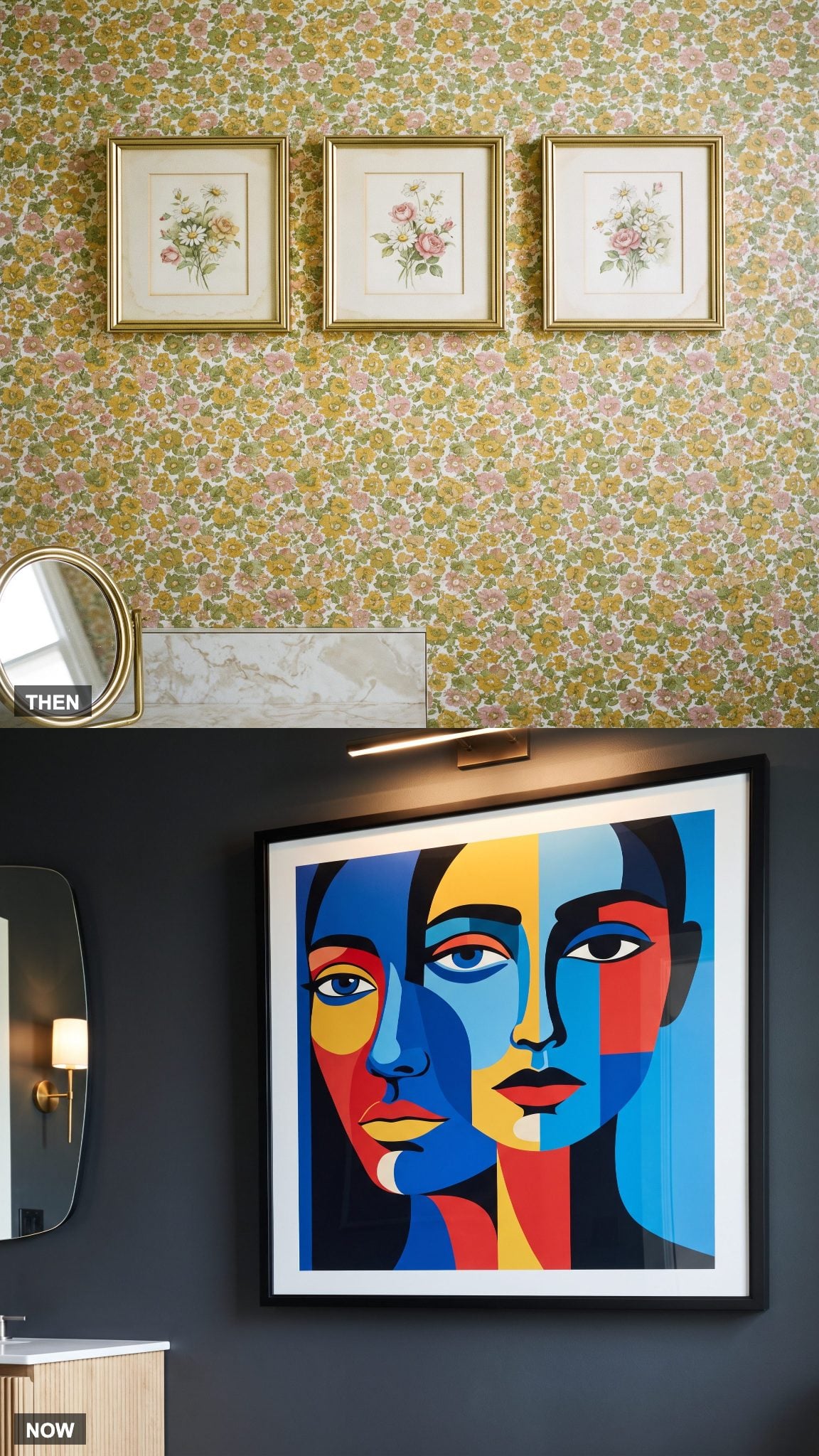 1970: Framed Floral Prints → NOW: Oversized or Unexpected Statement Art