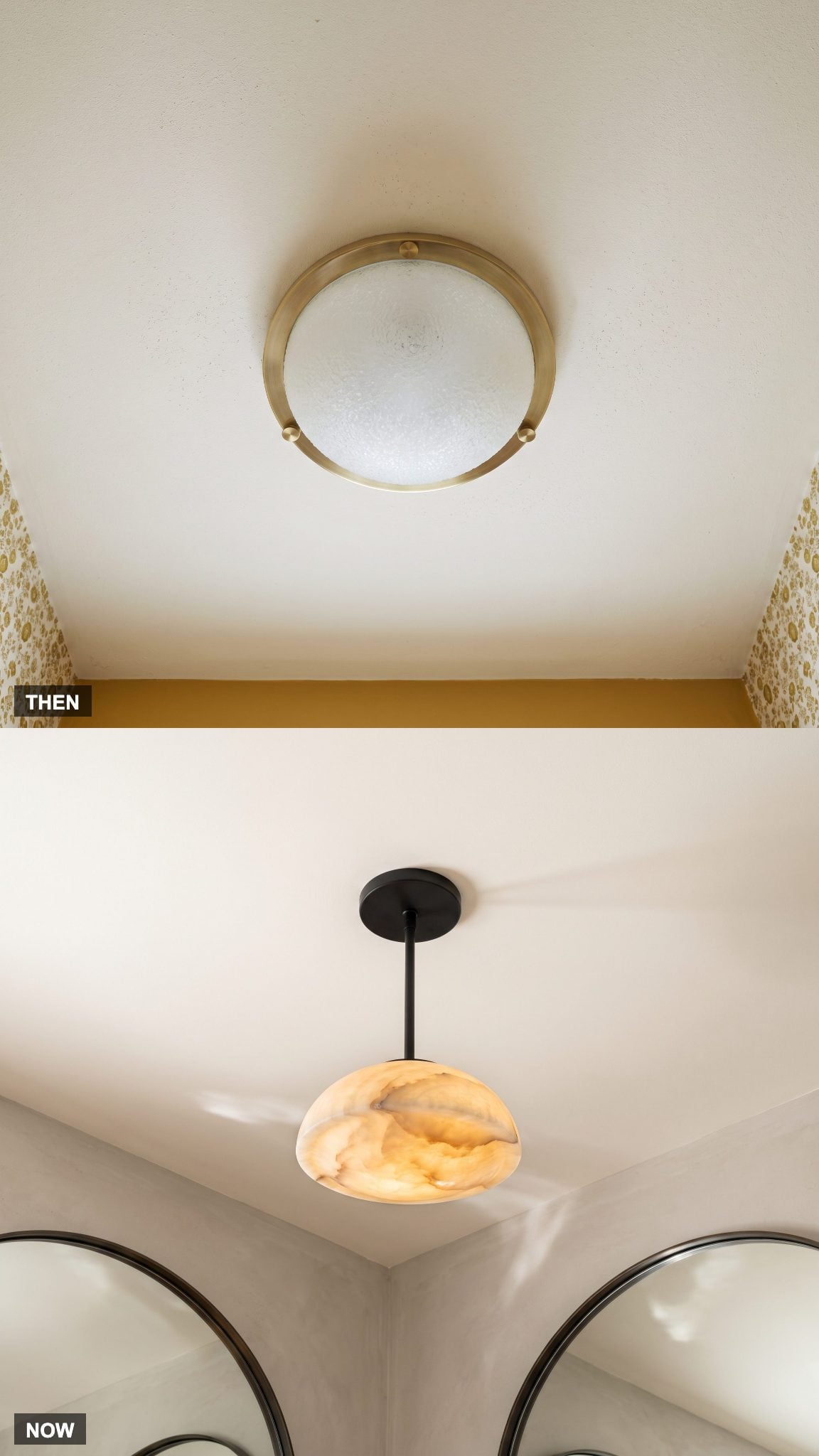 1970: Frosted Glass Ceiling Fixture → NOW: Decorative Pendant or Flush Mount