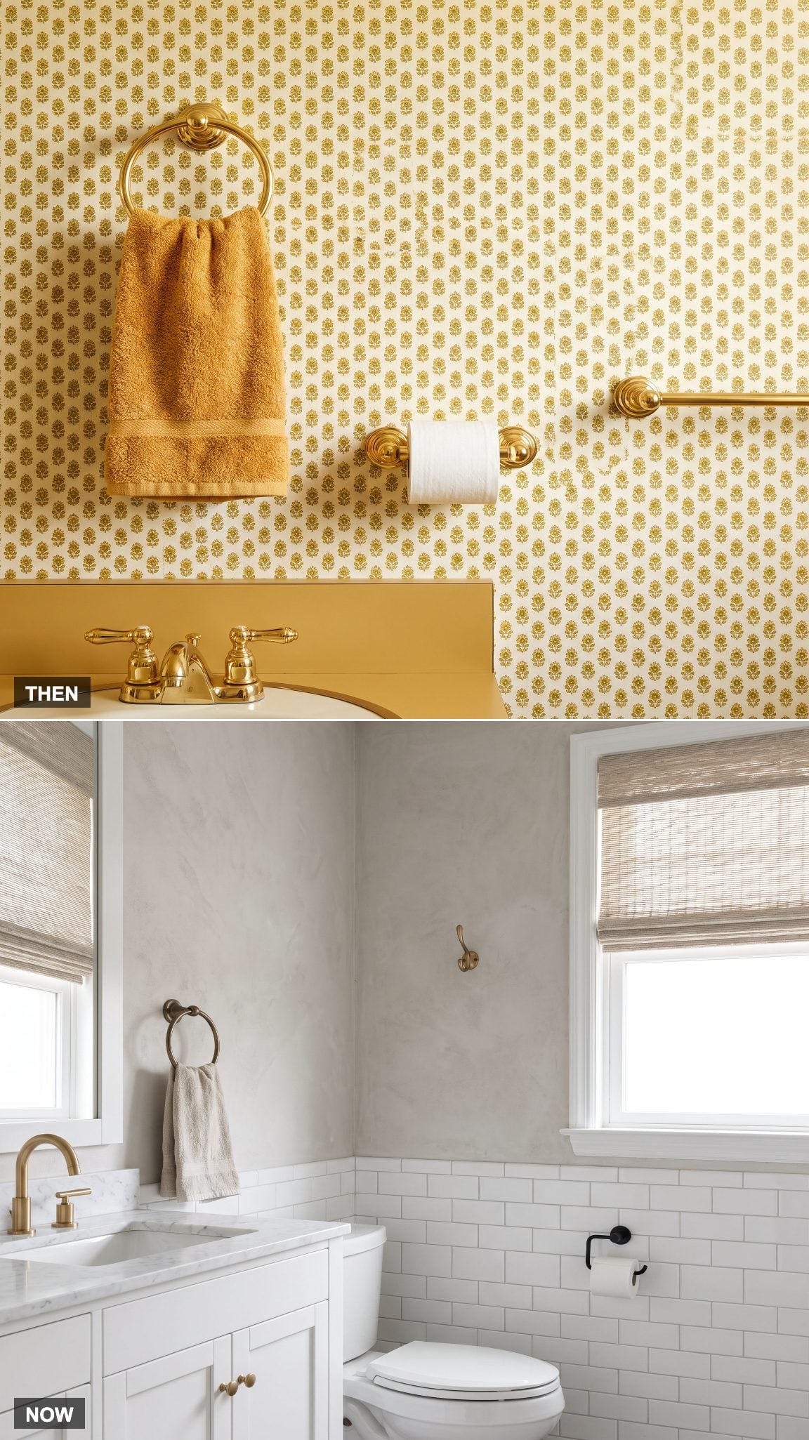 1970: The Matched Towel Ring, Paper Holder, and Hardware Set → NOW: Coordinated, Not Clone-Matched