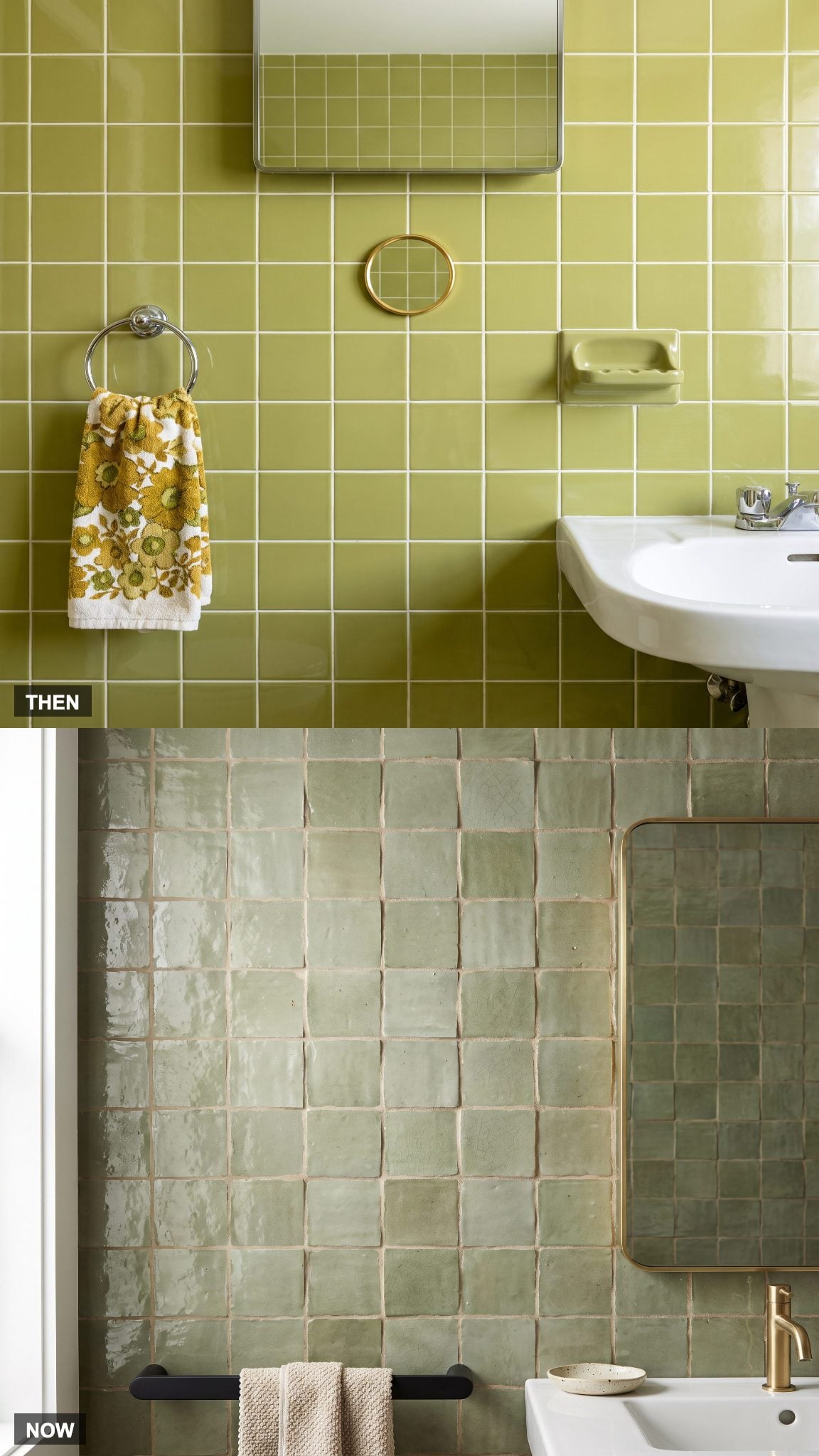 1970: Matching Ceramic Wall Tile → NOW: Handmade-Look or Zellige-Style Tile