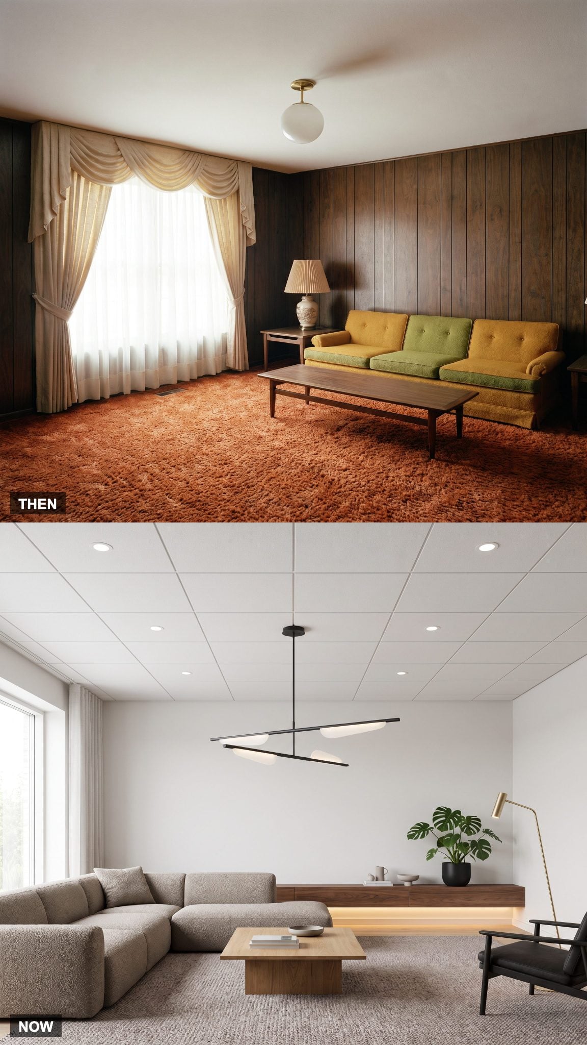 1970: One Main Ceiling Light → NOW: Layered Ambient, Task, and Accent Lighting