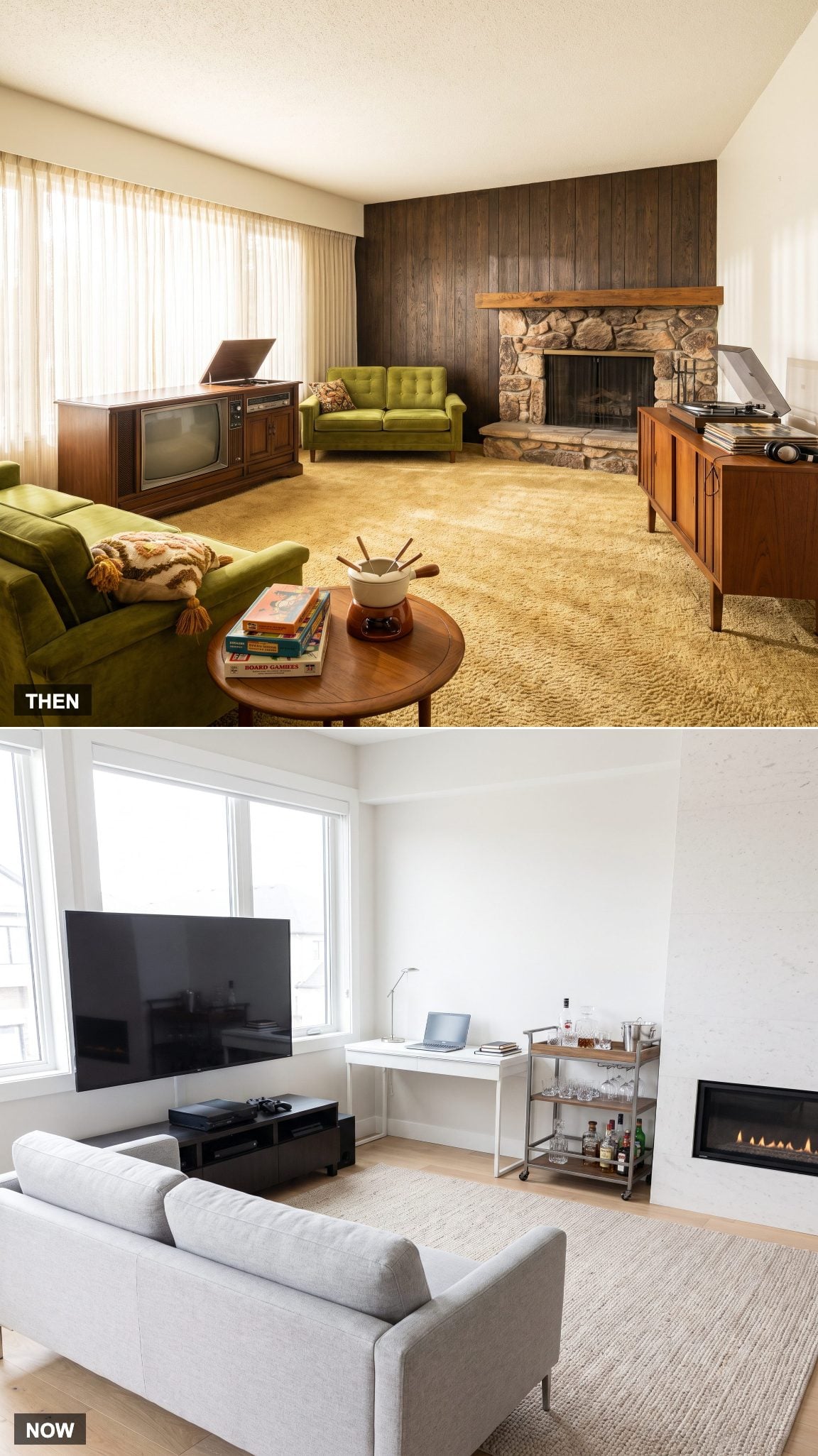 1970: A Room for Relaxing Together vs. NOW: A Room Expected to Lounge, Game, Entertain, and Work