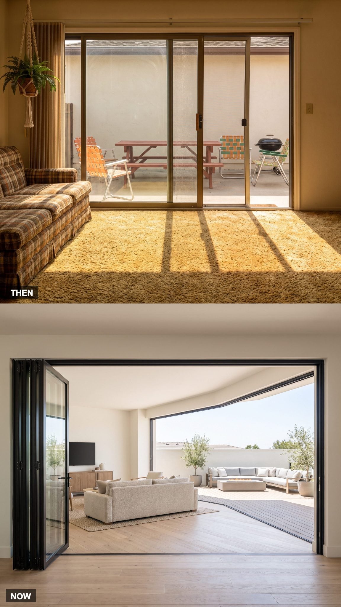 1970: Sliding Glass Door to the Patio → NOW: Wide Multi-Panel Indoor-Outdoor Opening
