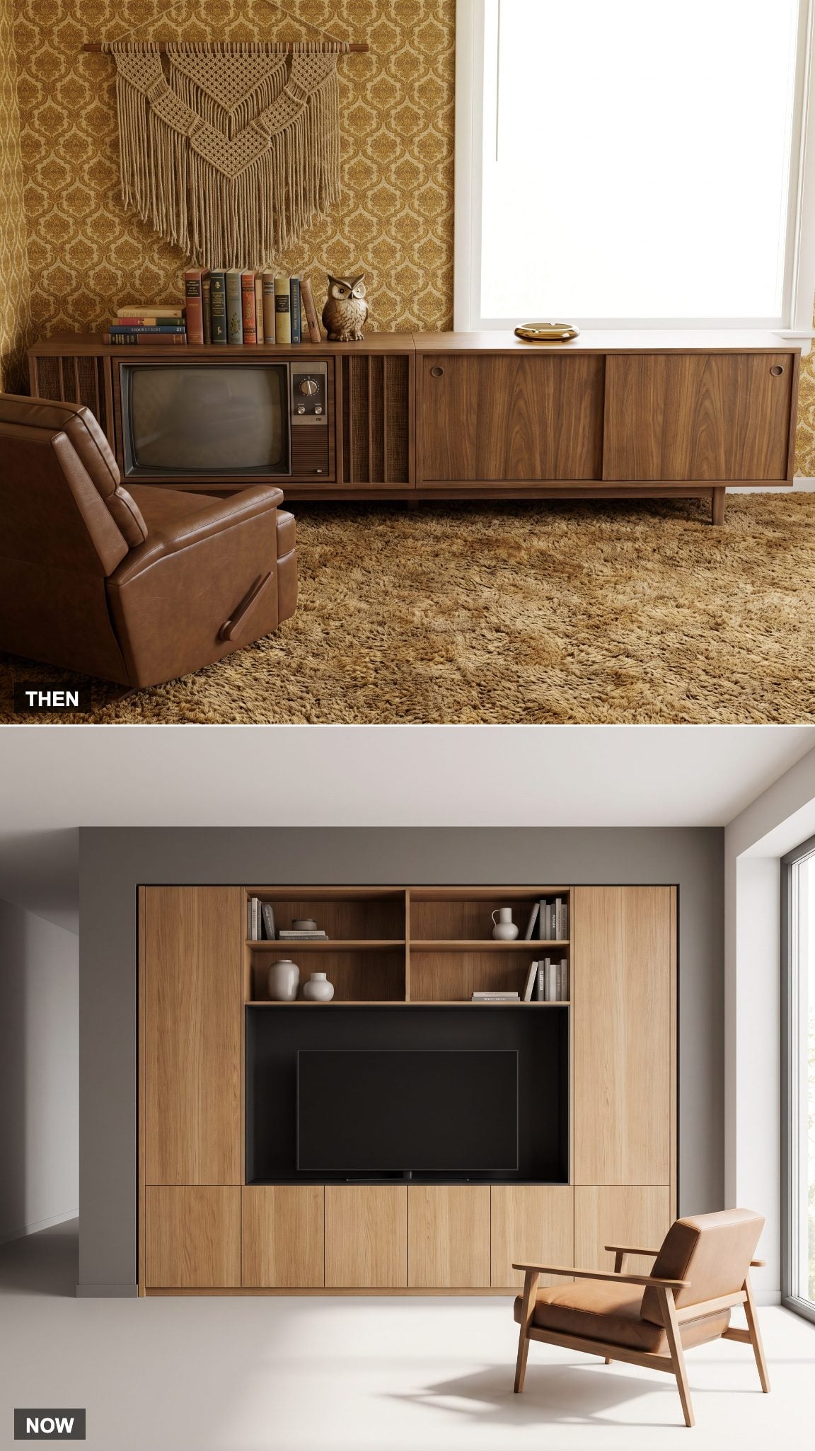 1970: TV as a Piece of Furniture → NOW: TV Integrated Into a Media Wall