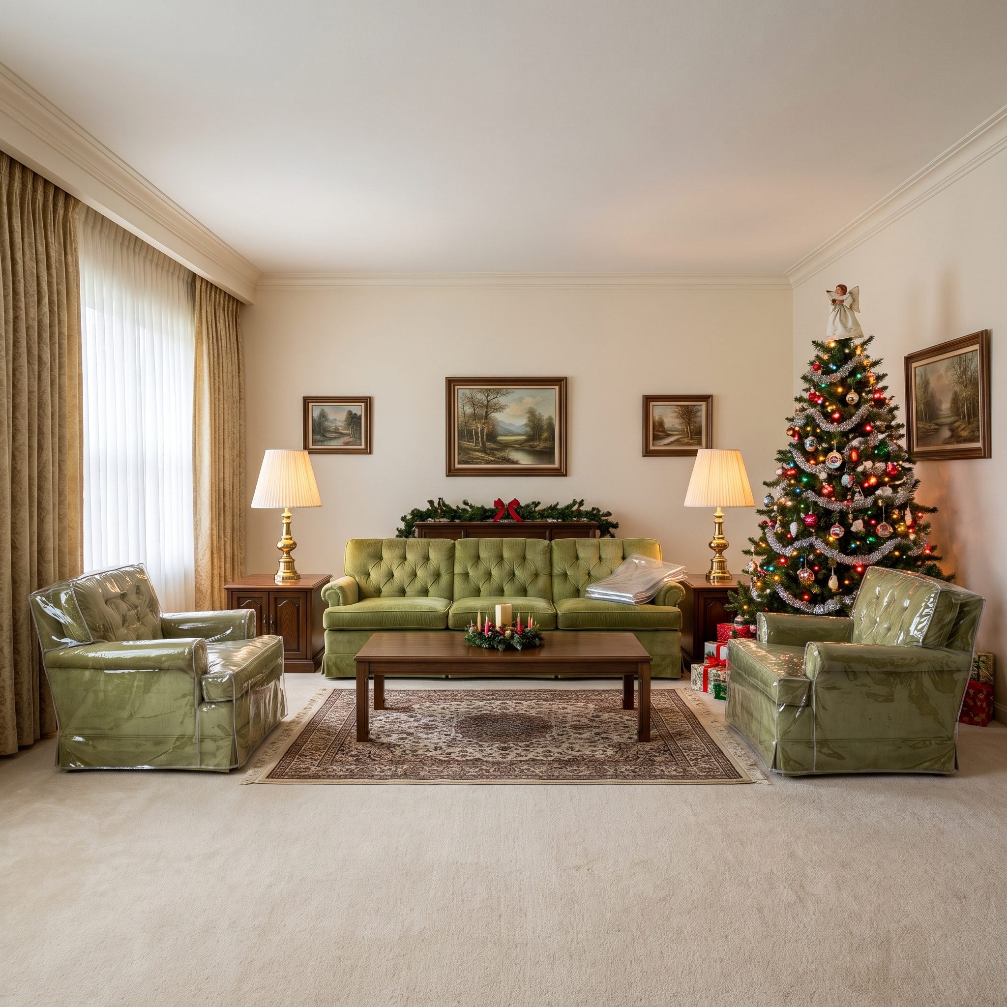 This 1970s Formal Living Room Only Came Out From Under Plastic Once a Year, at Christmas — 31 Before & Afters — Before