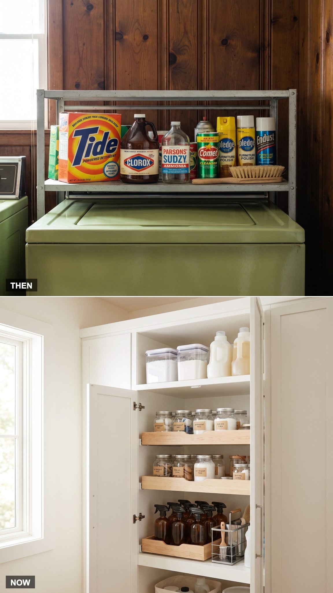 Laundry room with dedicated closed storage for household cleaning products