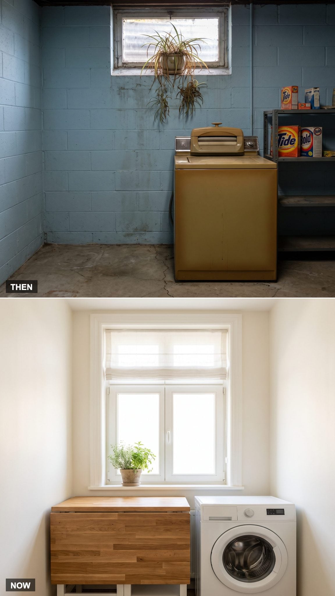 Basement laundry room transformed with a larger source of natural daylight