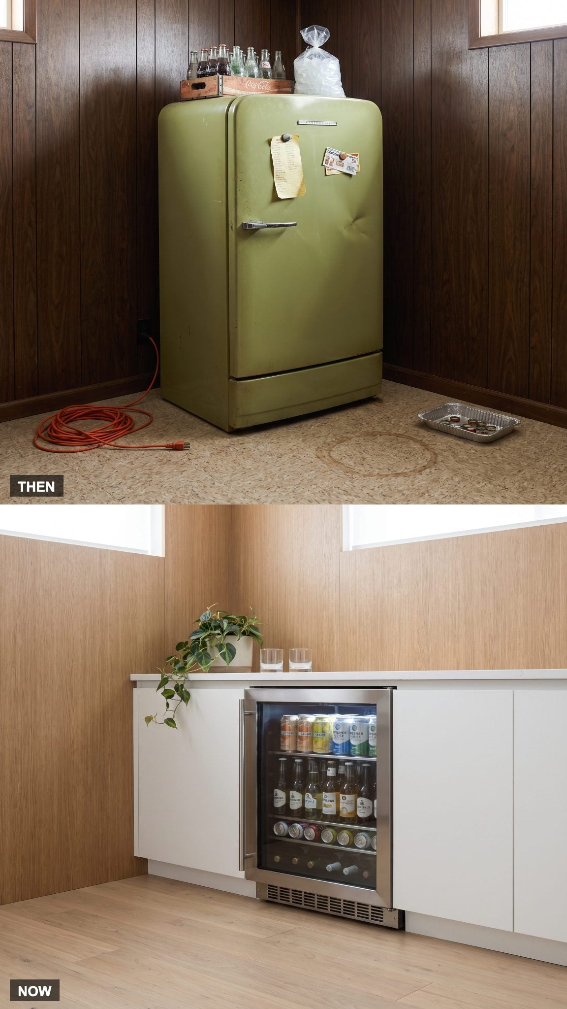 1978: The Secondhand Fridge in the Corner vs. NOW: The Built-In Beverage Fridge
