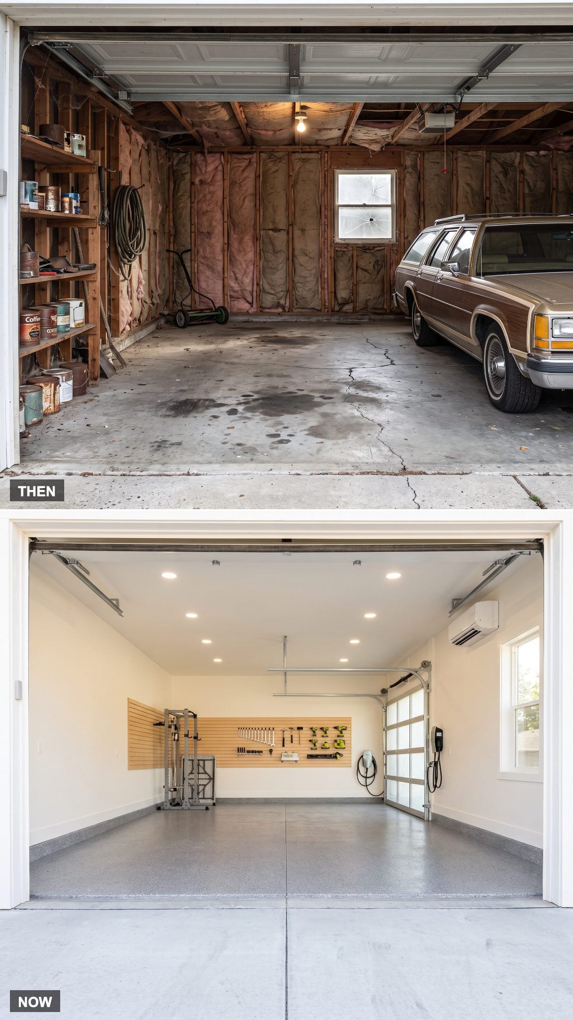 1980: The Drafty Car-and-Junk Cave → NOW: The Insulated Do-Everything Garage