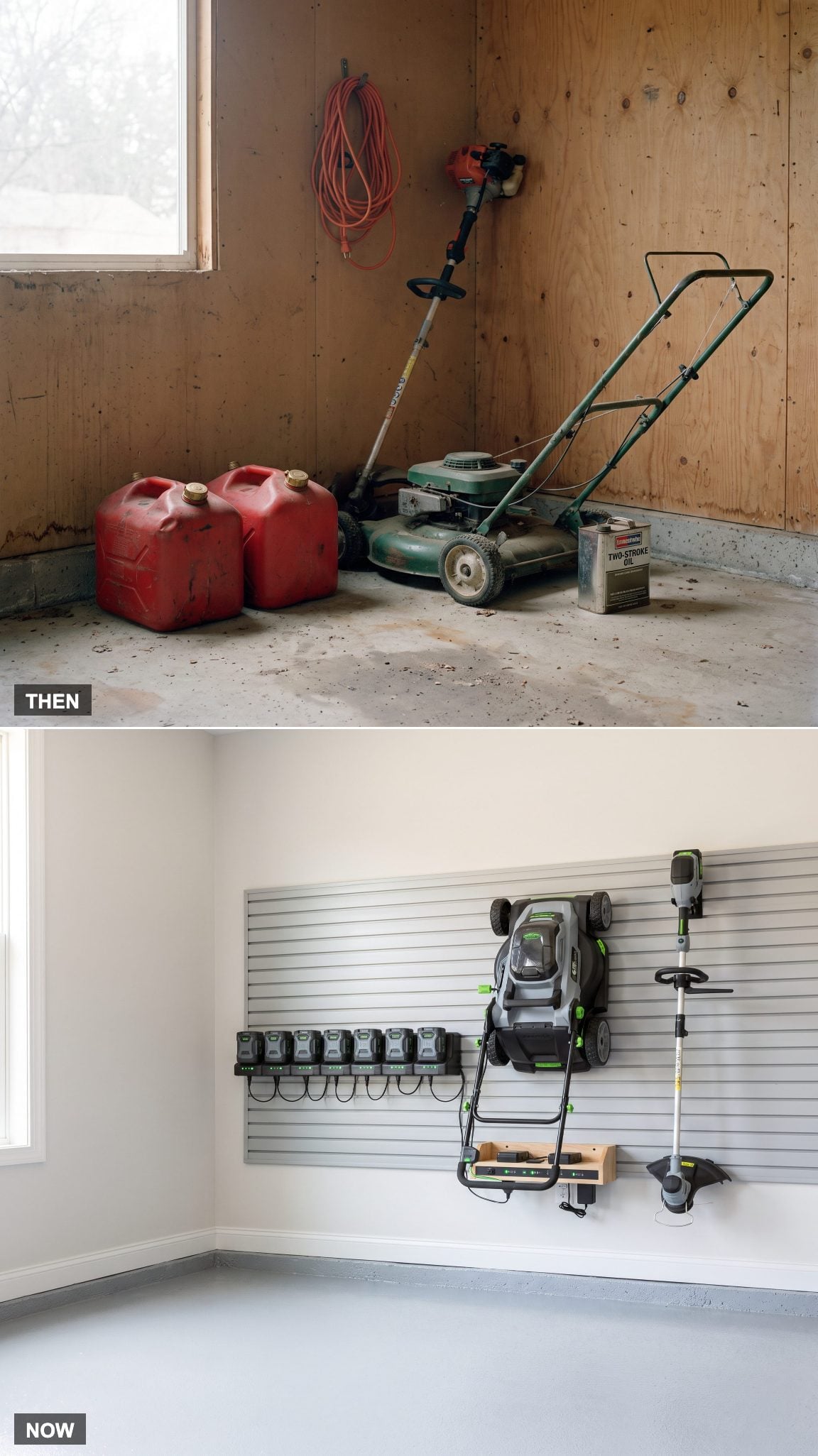1980: Gas Cans and Two-Stroke Everything → NOW: Batteries on the Wall